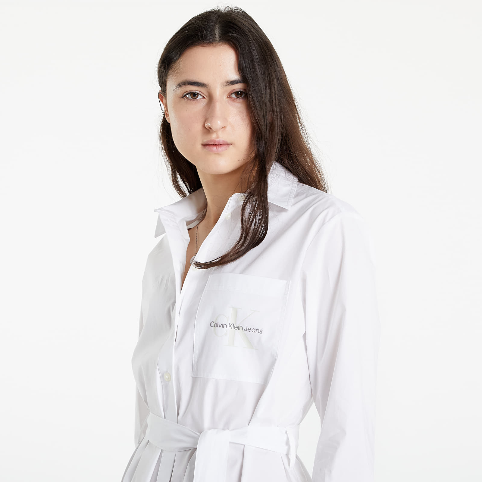 Šaty CALVIN KLEIN JEANS Belted Easy Shirt Dress Bright White