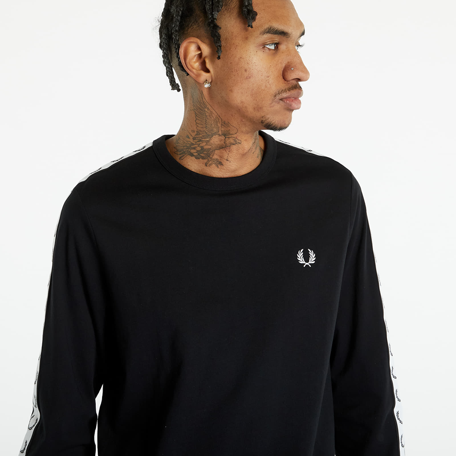 Koszulki FRED PERRY Taped Long Sleeve T-shirt Black
