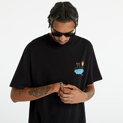 GUESS Men's On Air Graphic Tee - Jet Black Multi Radio Collage Design - Small Size