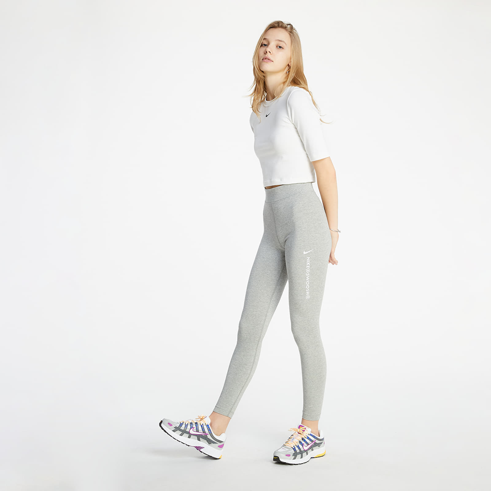 Nike swoosh leggings grey sales