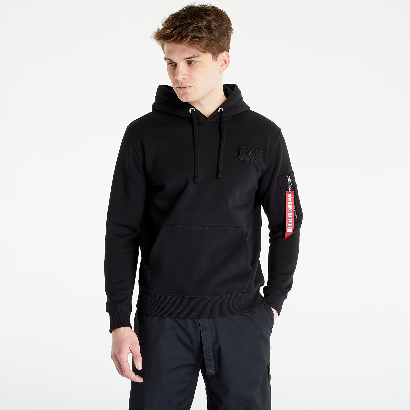 Mikiny Alpha Industries Red Stripe Hoody Black