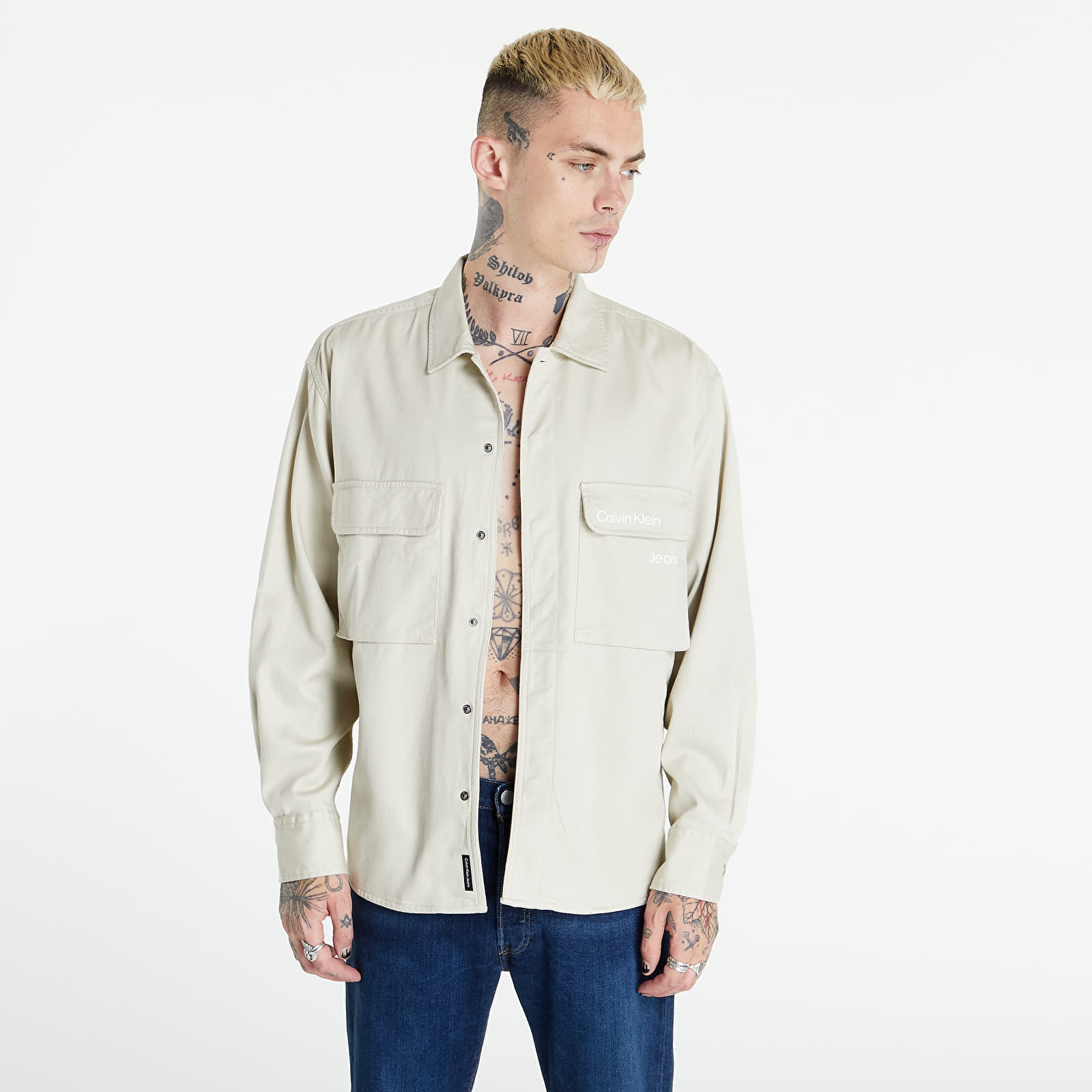 Shirts CALVIN KLEIN JEANS Disrupted Logo Overshirt Eggshell