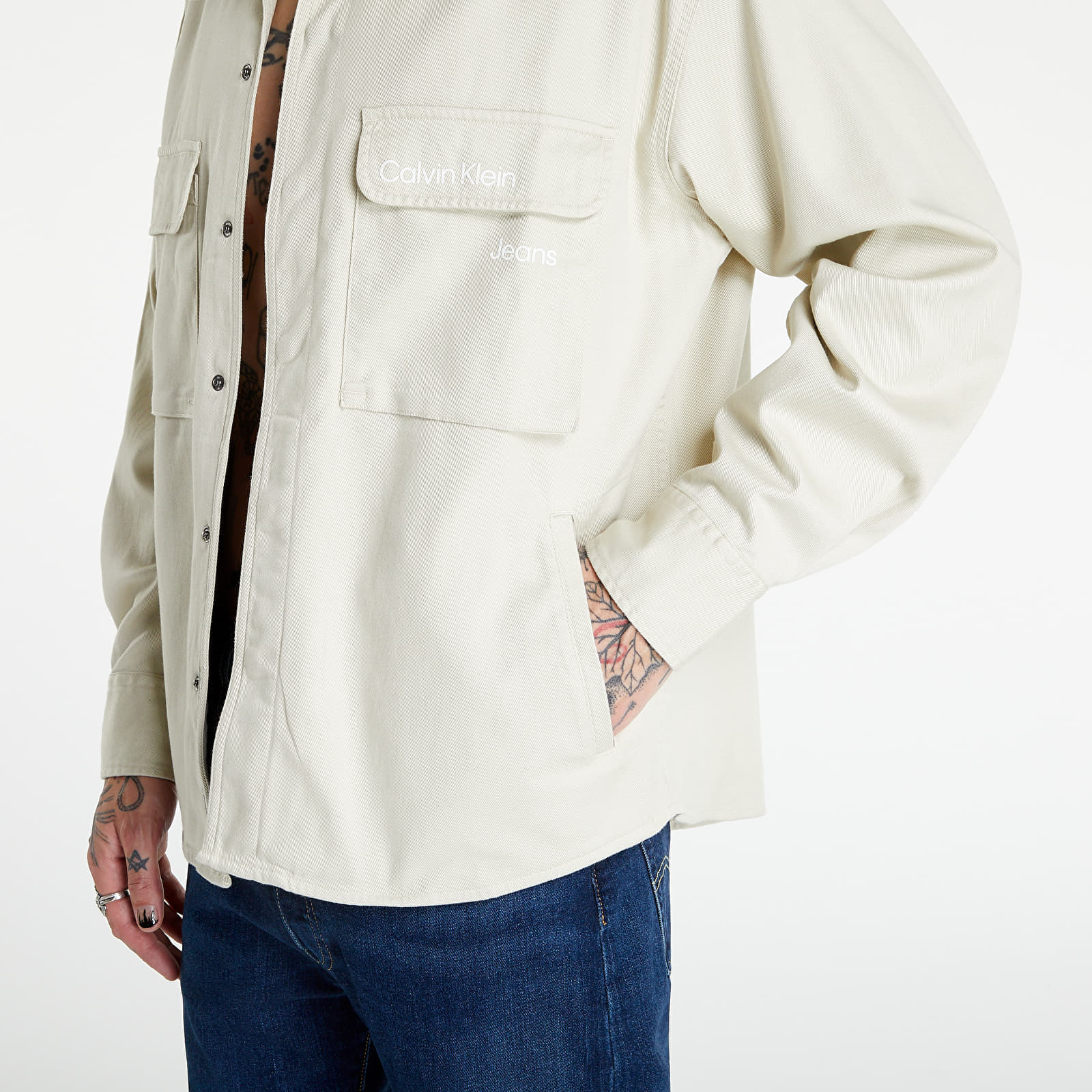 Shirts CALVIN KLEIN JEANS Disrupted Logo Overshirt Eggshell