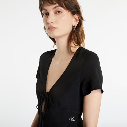 Kleid CALVIN KLEIN JEANS Crepe Short Sleeve Midi Dress Black