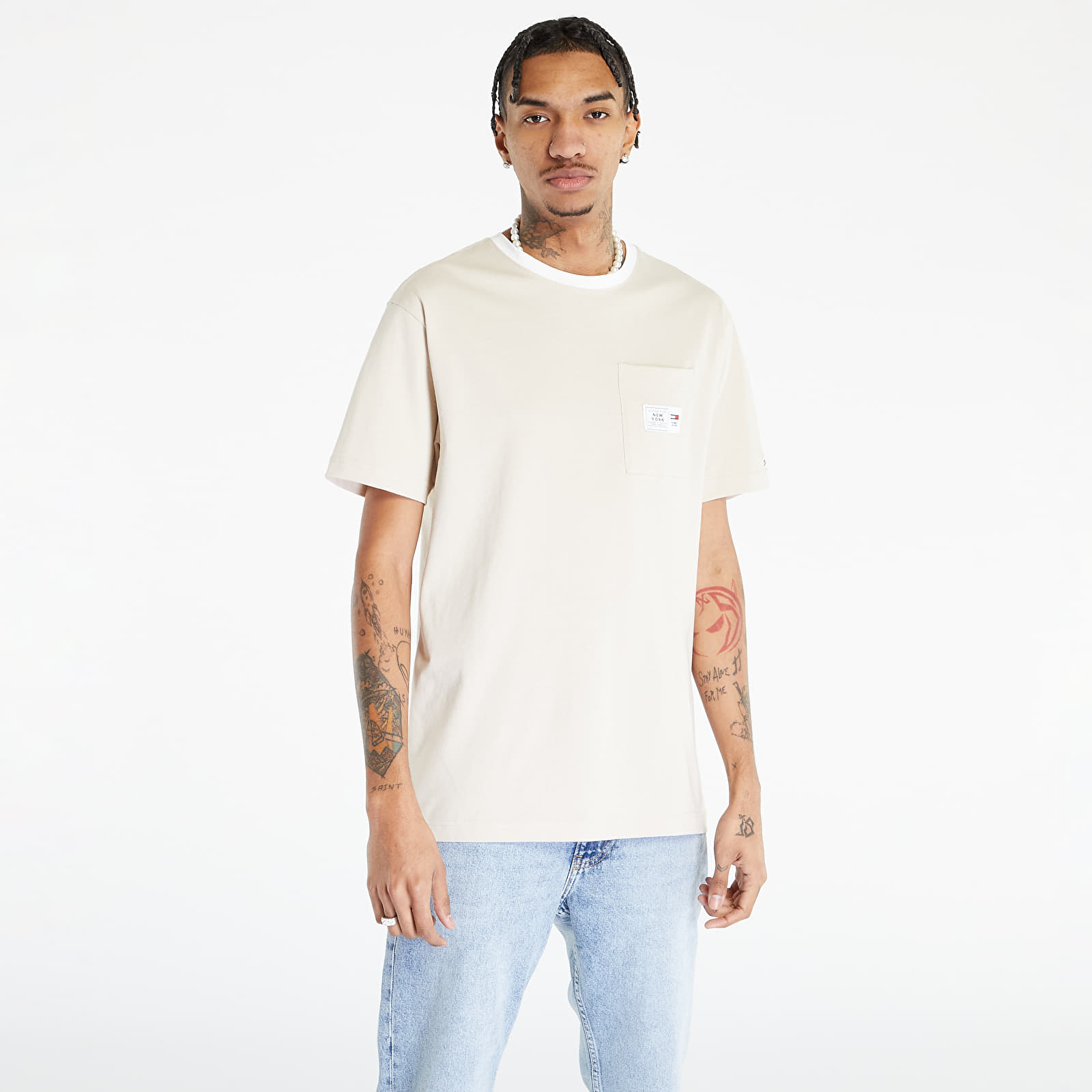 Tričká TOMMY JEANS Classic Label Ringe T-Shirt Beige