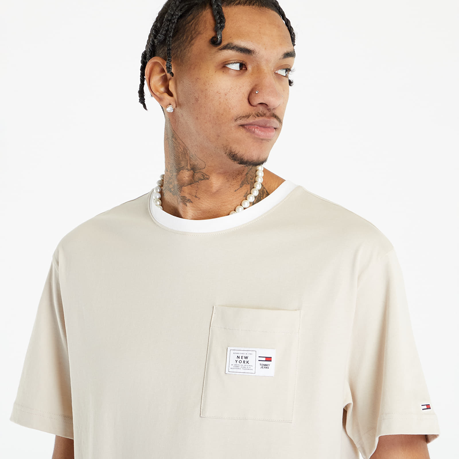 Tričká TOMMY JEANS Classic Label Ringe T-Shirt Beige