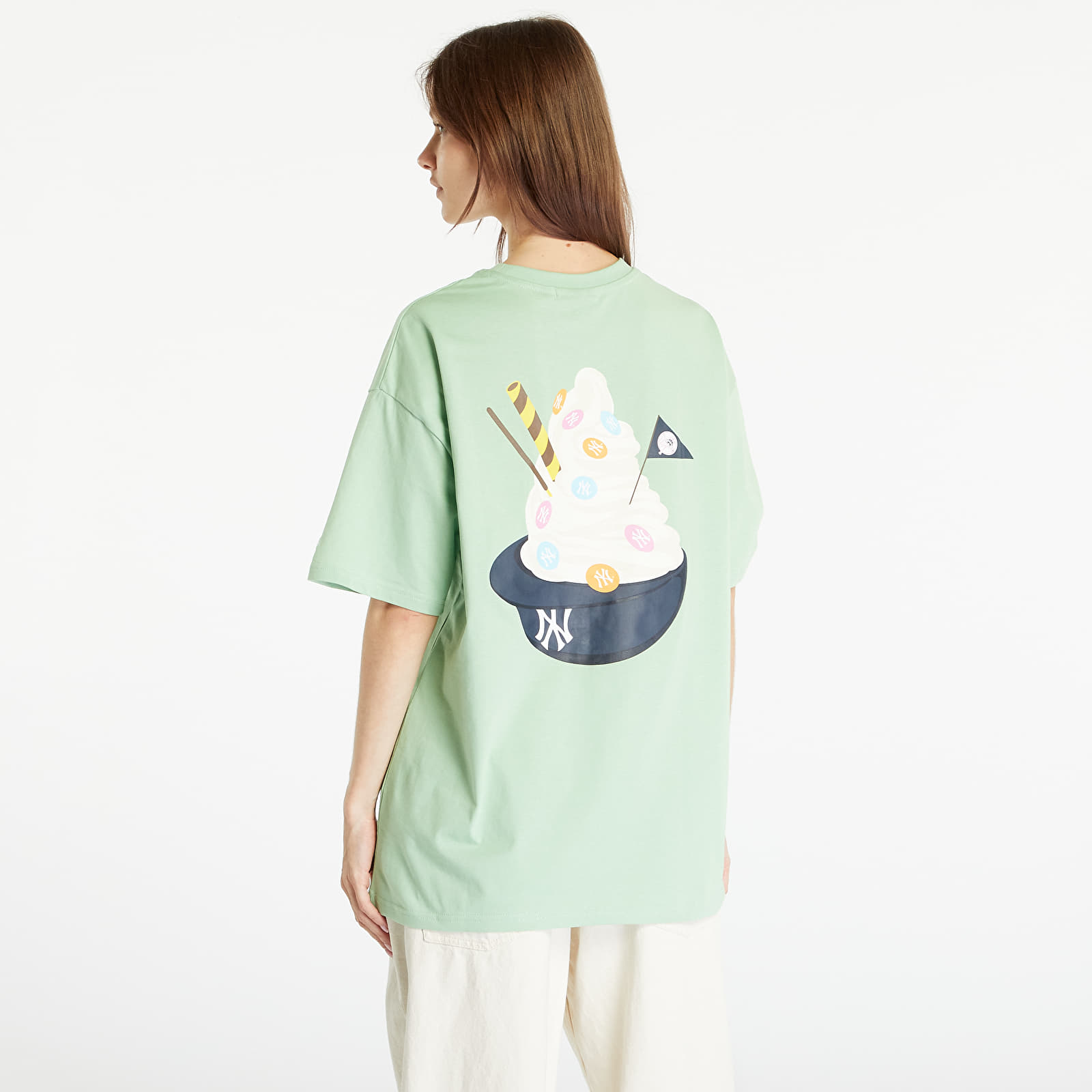Tricouri New Era New York Yankees MLB Ice Cream Oversized T-Shirt UNISEX Green Fig/ Off White