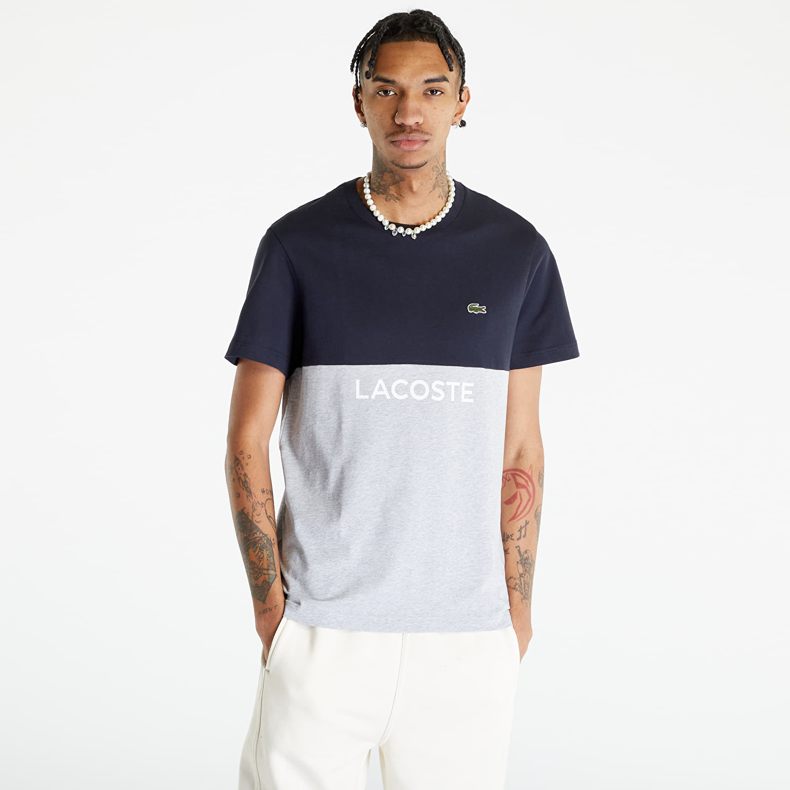 T-shirts LACOSTE T-Shirt Blue Queens Chine Silver | Marine