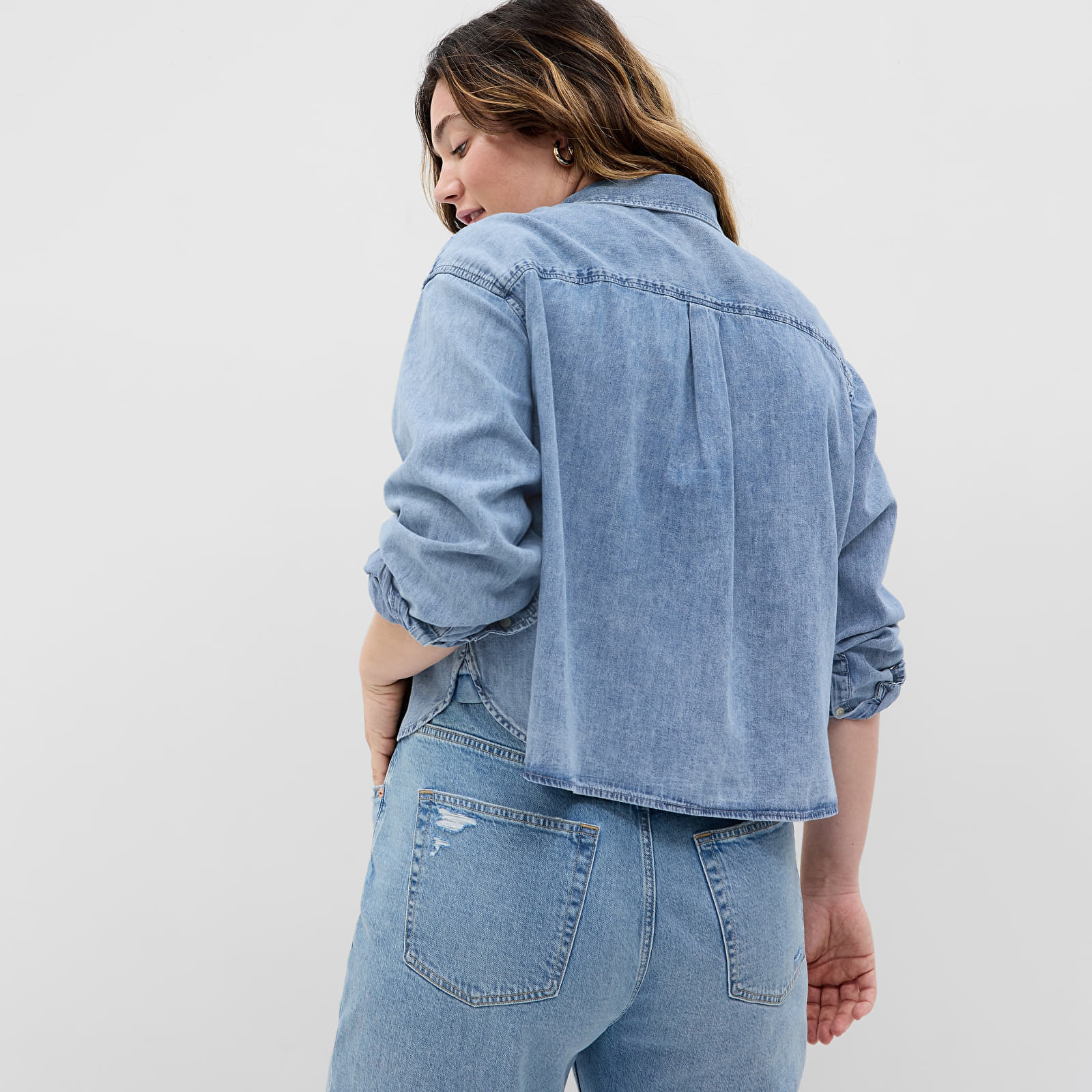Shirts GAP Ls Cropped Denim Shirt - Lt Sanford Light Wash