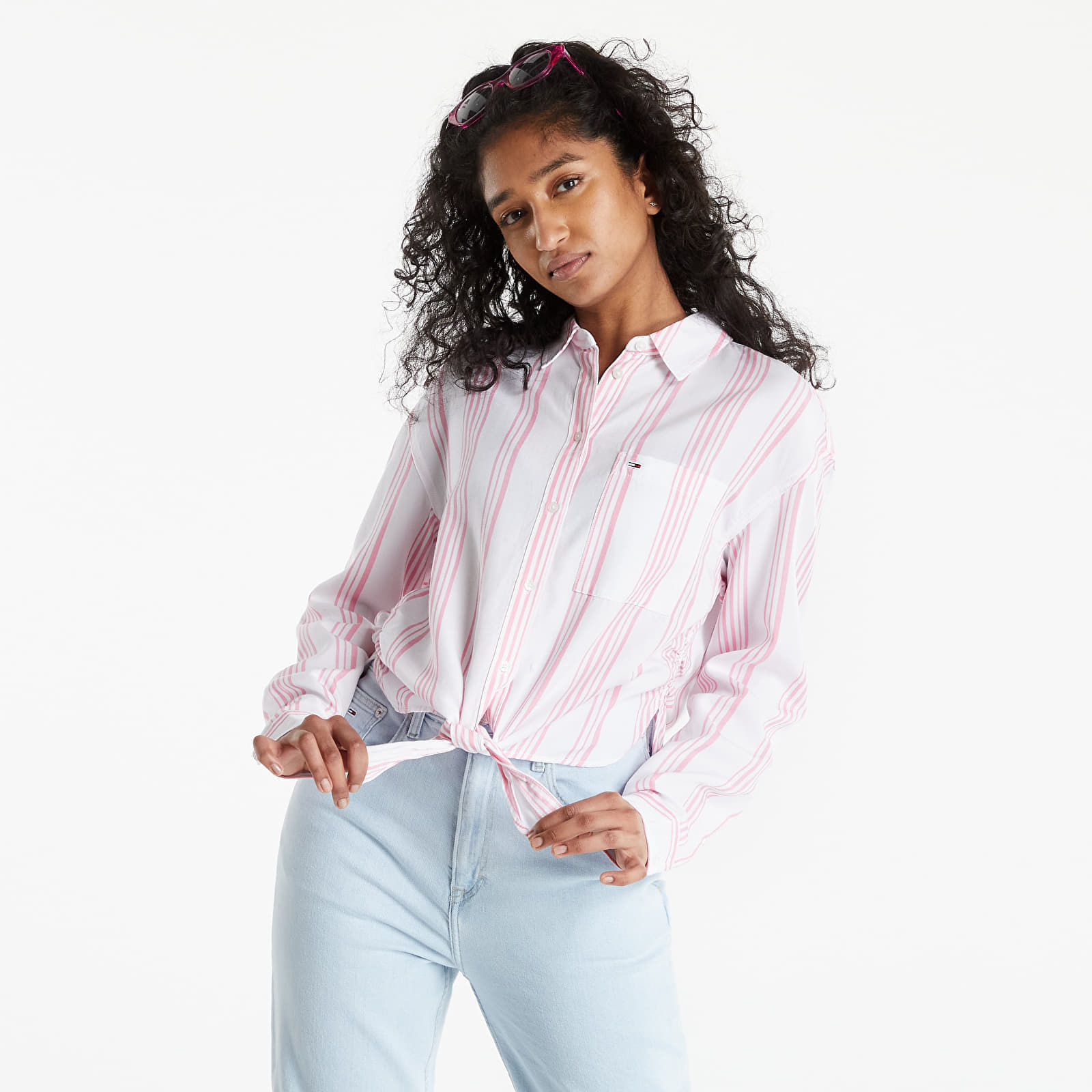 Tricouri TOMMY JEANS Front Tie Stripe Shirt Fresh Pink/ Multi