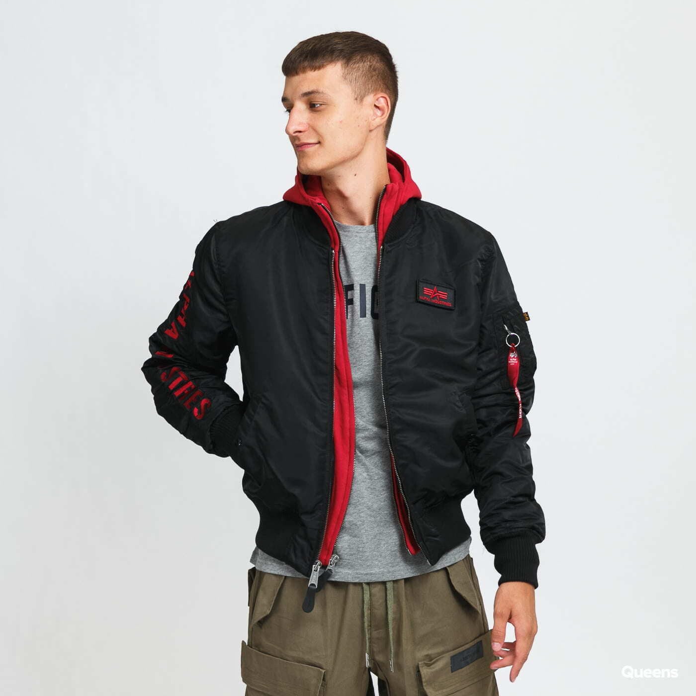 Яке Alpha Industries MA-1 D-Tec Sleeve Embroidery Black/ Red M