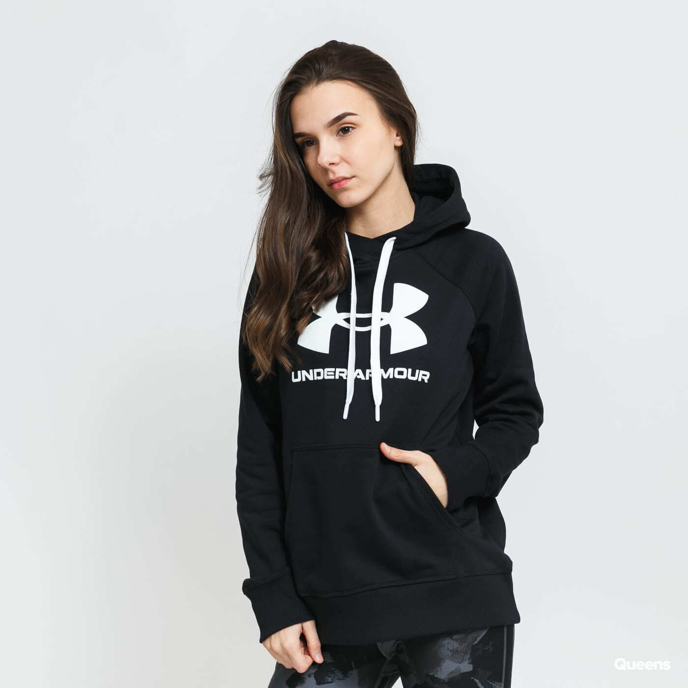 Black and pink top under armour hoodie
