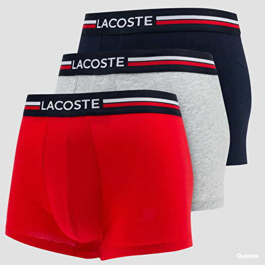 LACOSTE Iconic Cotton Stretch Boxers 3-Pack Red/ Melange Grey/ Navy