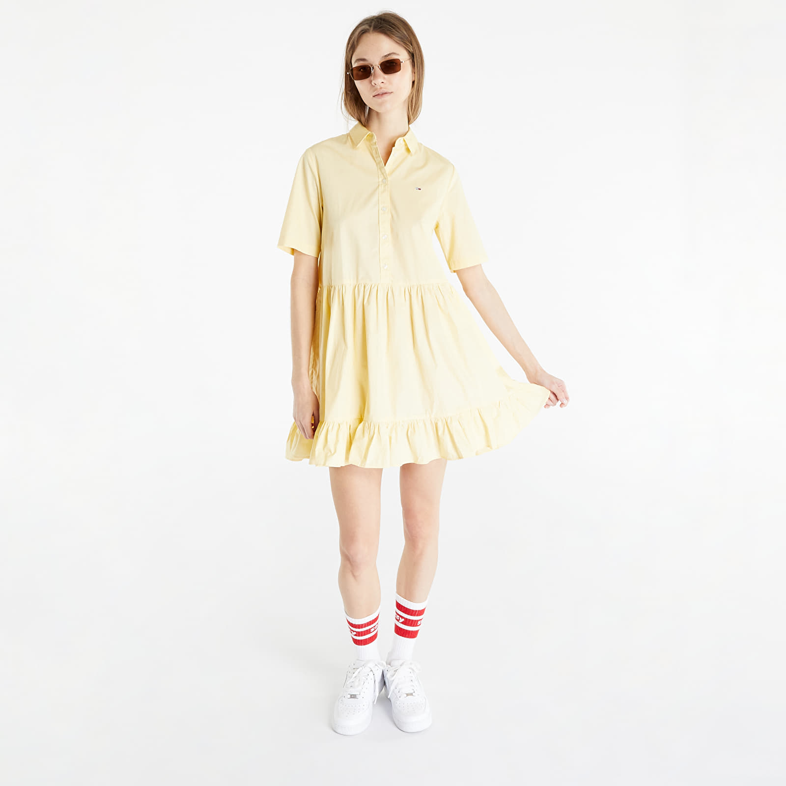 Dresses TOMMY JEANS Poplin Tiered Ss Shirt Dress Yellow