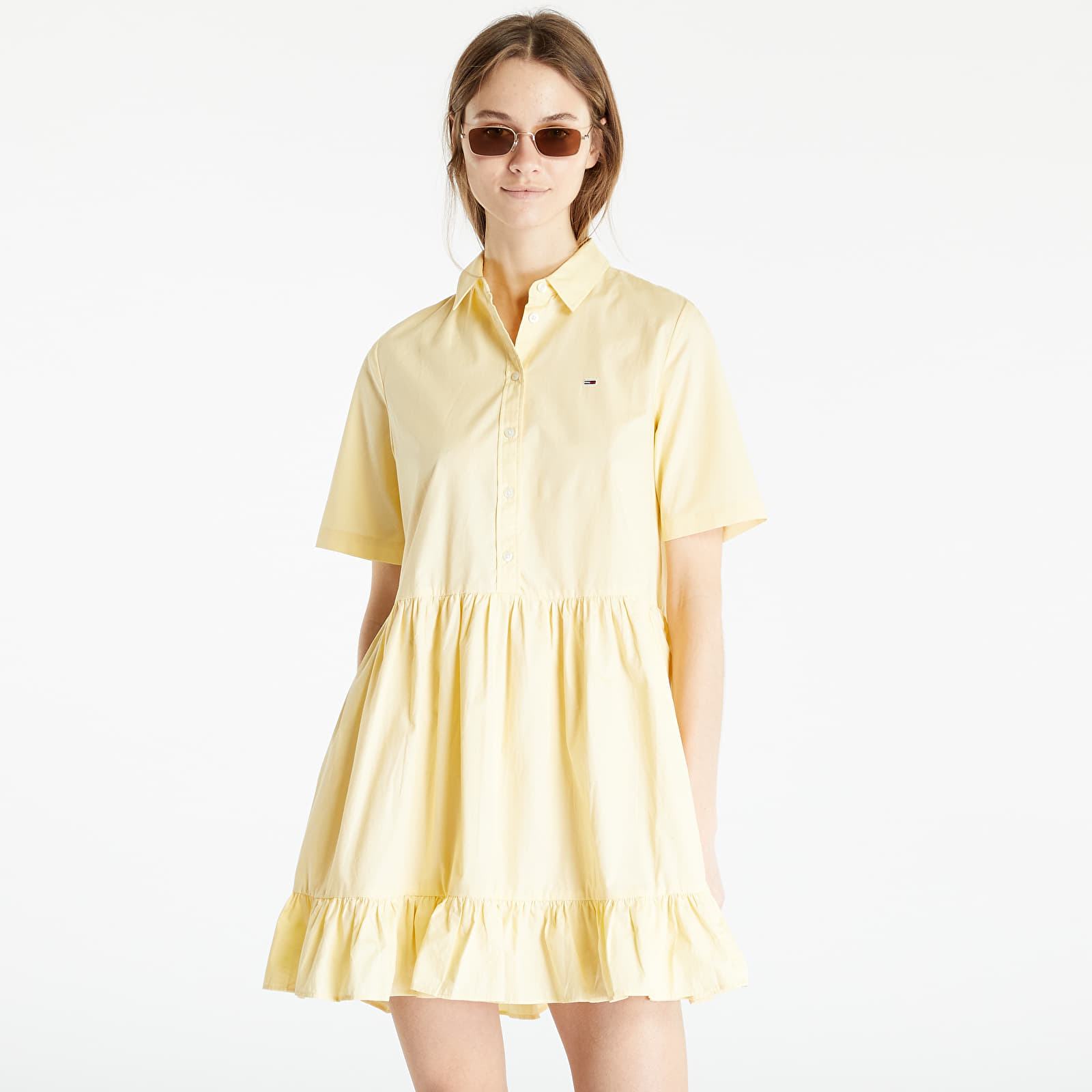 Dresses TOMMY JEANS Poplin Tiered Ss Shirt Dress Yellow