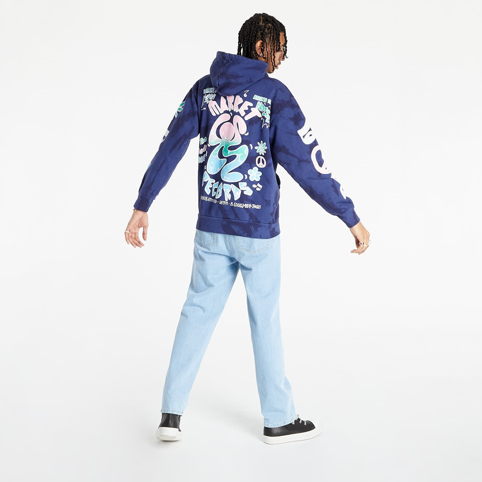 Mikiny Market Smiley Records Angel Sigh Hoodie Navy Tie-Dye