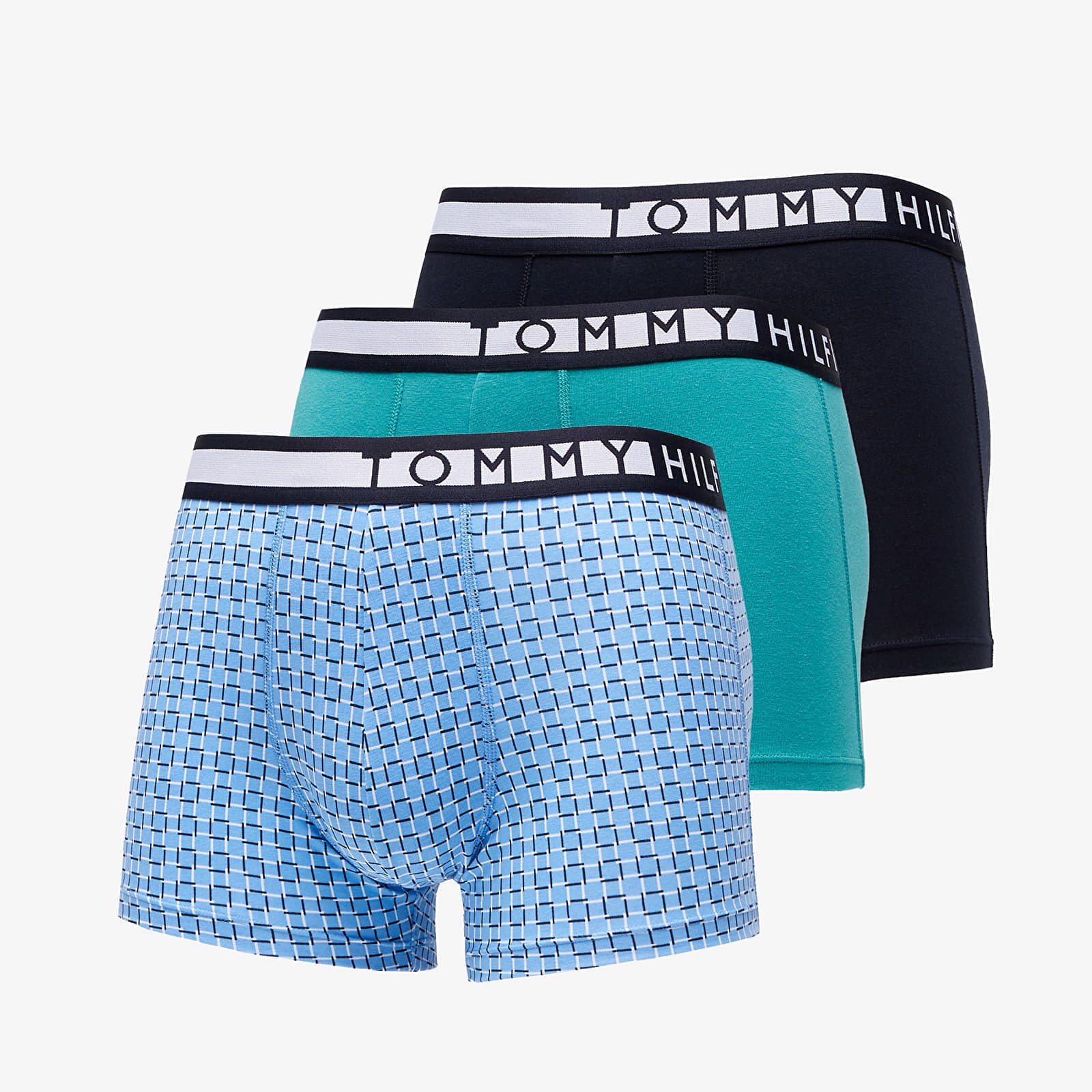 Boxerky Tommy Hilfiger Logo 3 Pack Trunks Print Saltwater Green/ Des Sky/ Squared Up