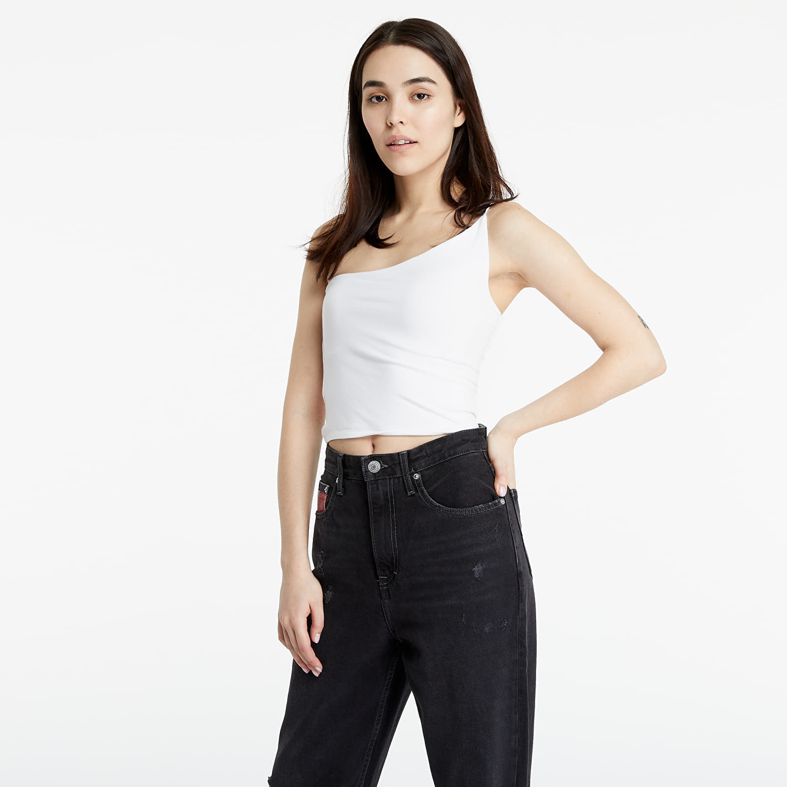 Topy TOMMY JEANS Assymetric Strap Top White