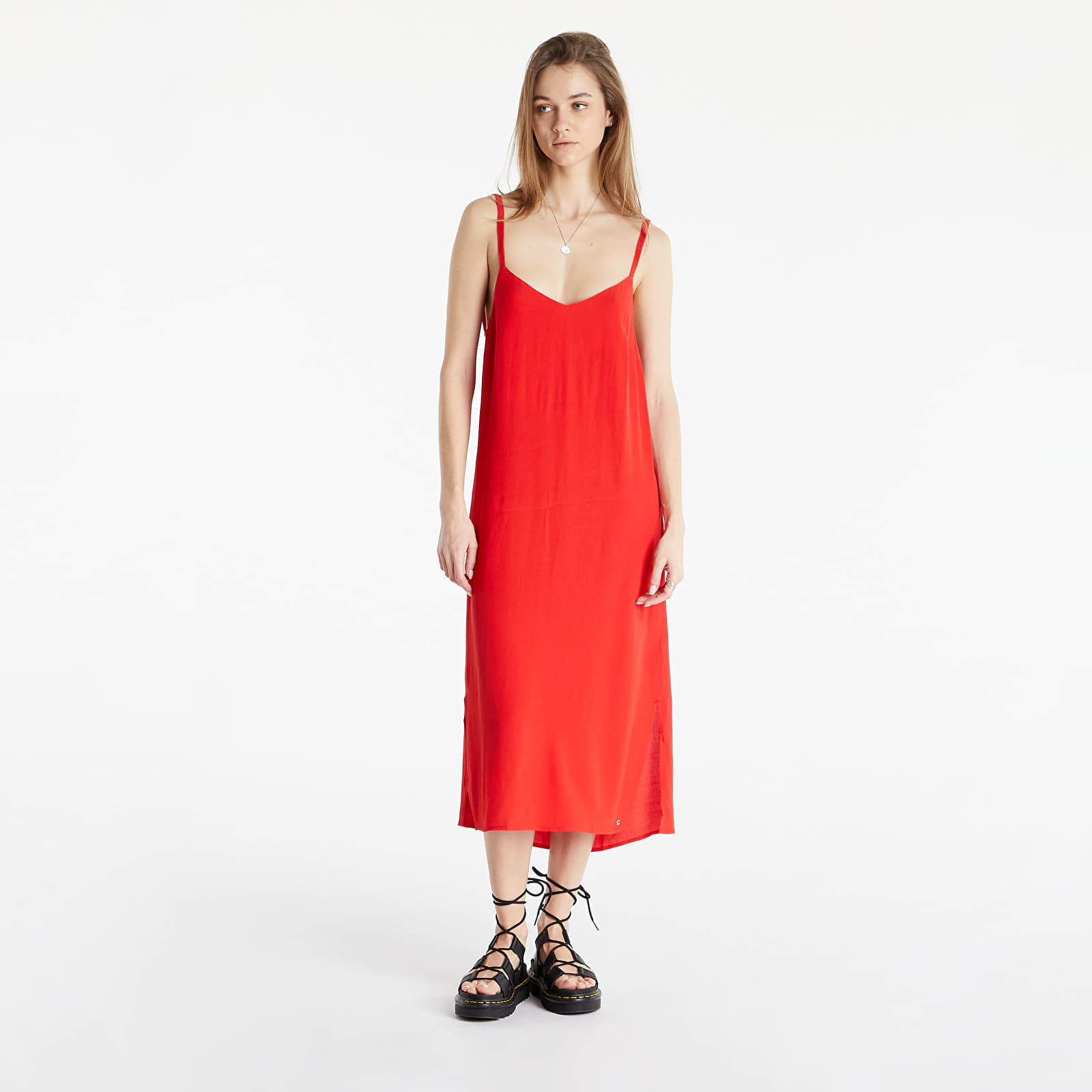 Šaty TOMMY JEANS Essential Cami Midi Dress Deep Crimson