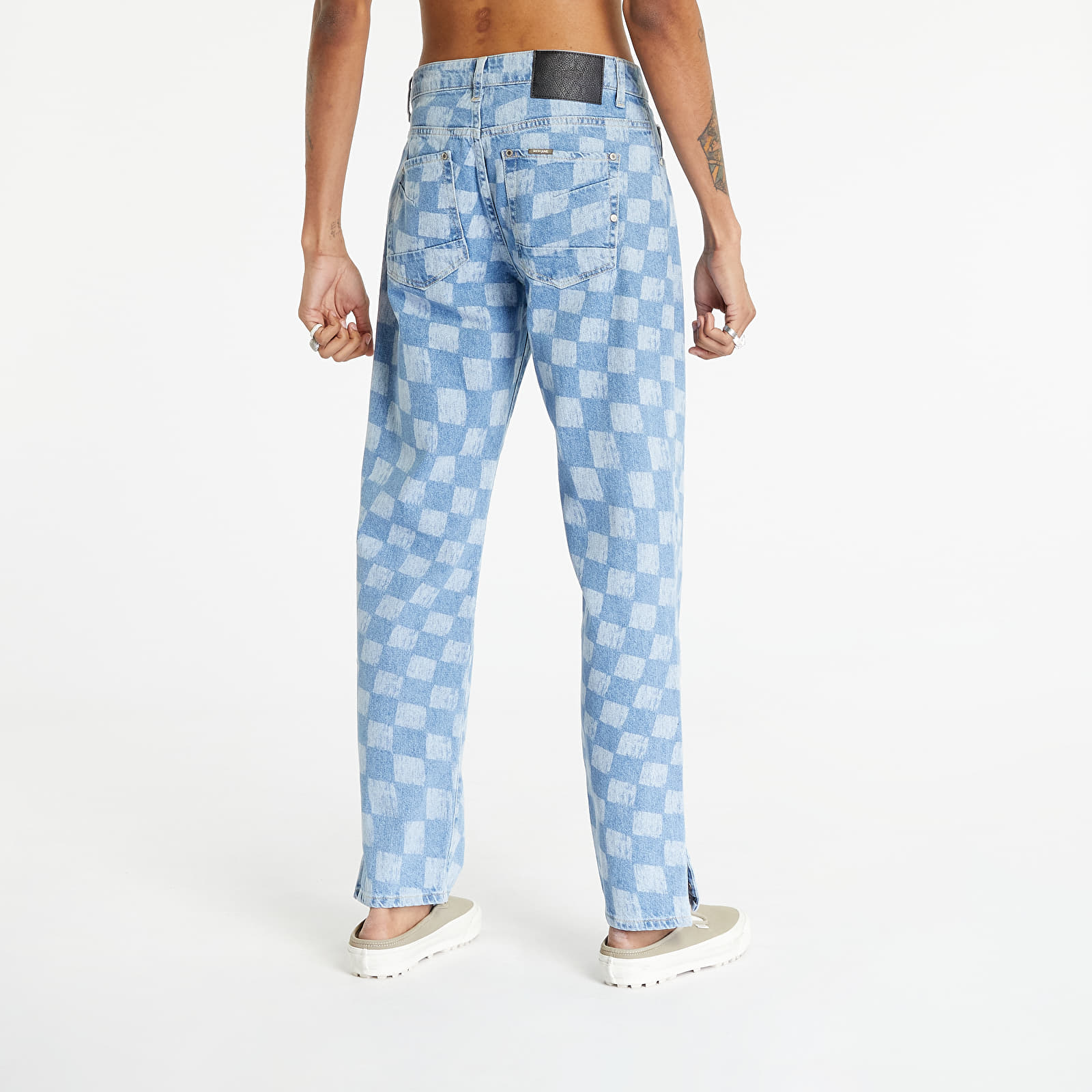 Pantalones de mujer Sixth June Relaxed Damier Denim Pants Blue