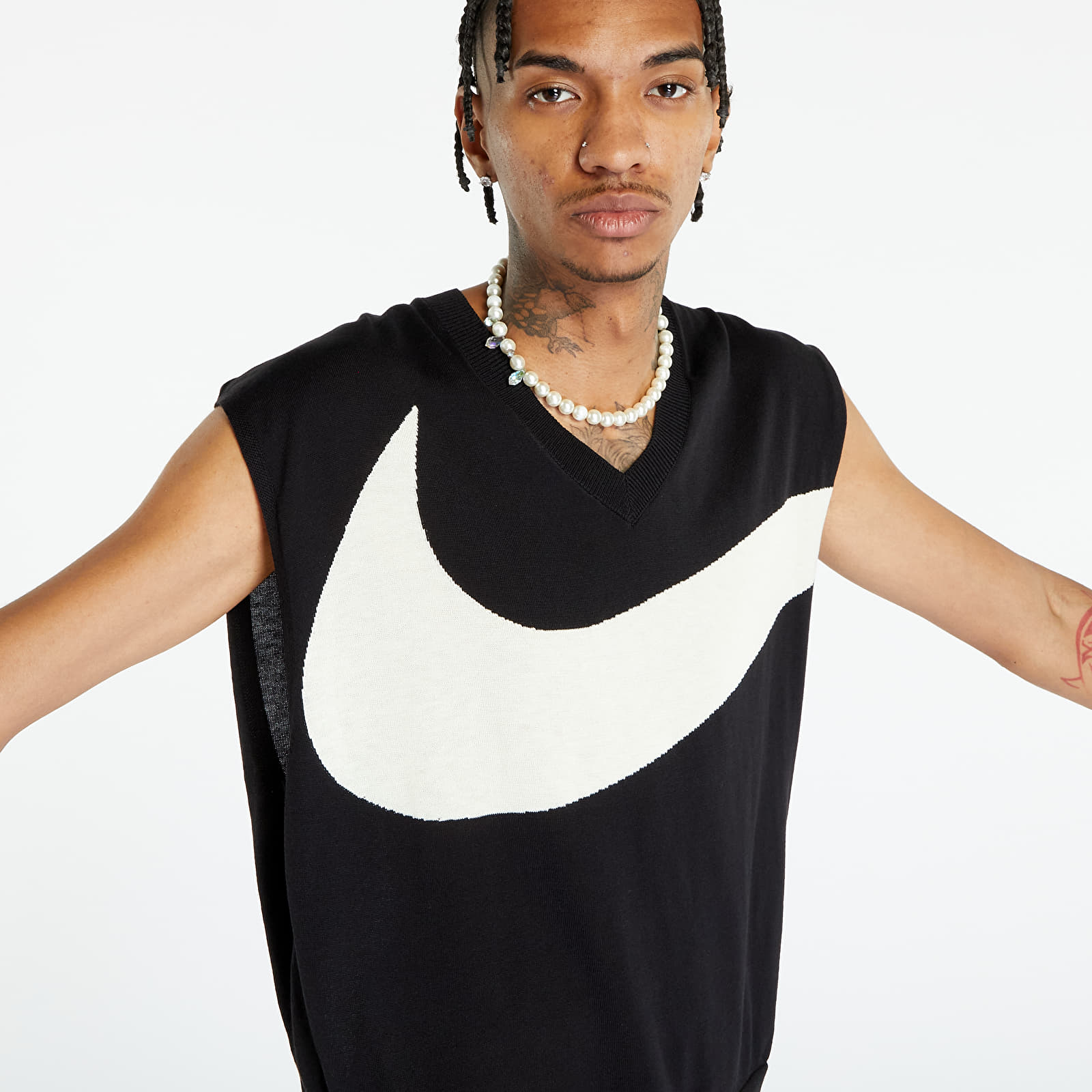 Vests Nike Swoosh Men s Sweater Vest Black Coconut Milk Queens
