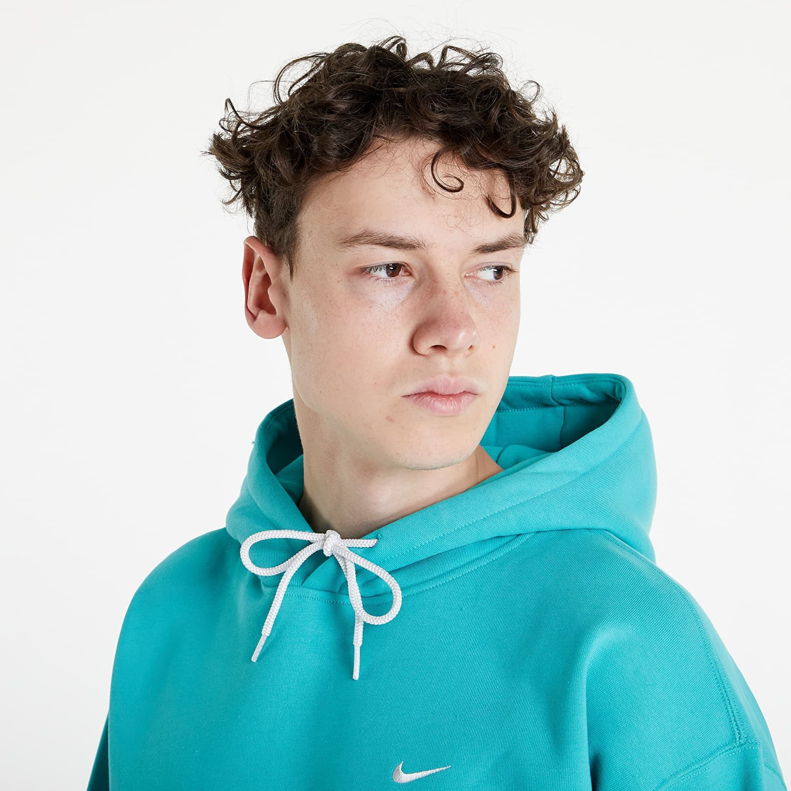 Kleidung für Männer Nike Lab Solo Swoosh Men's Fleece Hoodie Washed Teal/ White