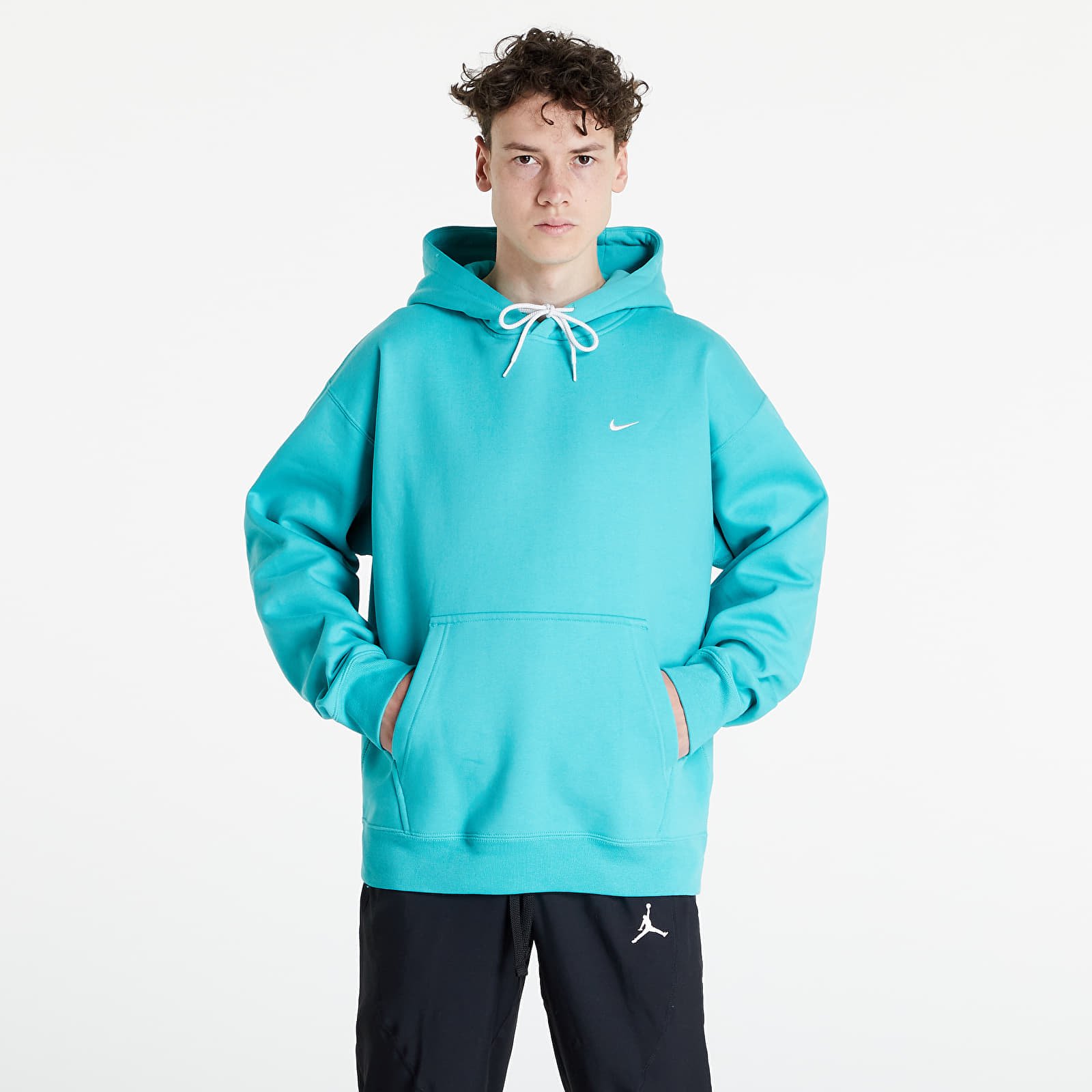 Kleidung für Männer Nike Lab Solo Swoosh Men's Fleece Hoodie Washed Teal/ White