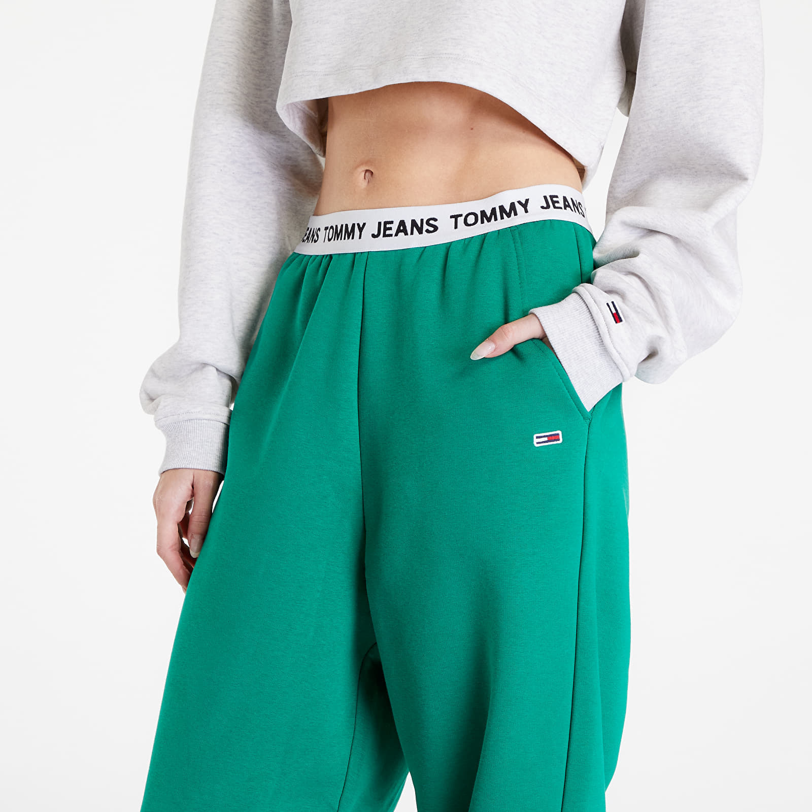 Tepláky TOMMY JEANS Logo Waistband Sweatpant Green Malachite
