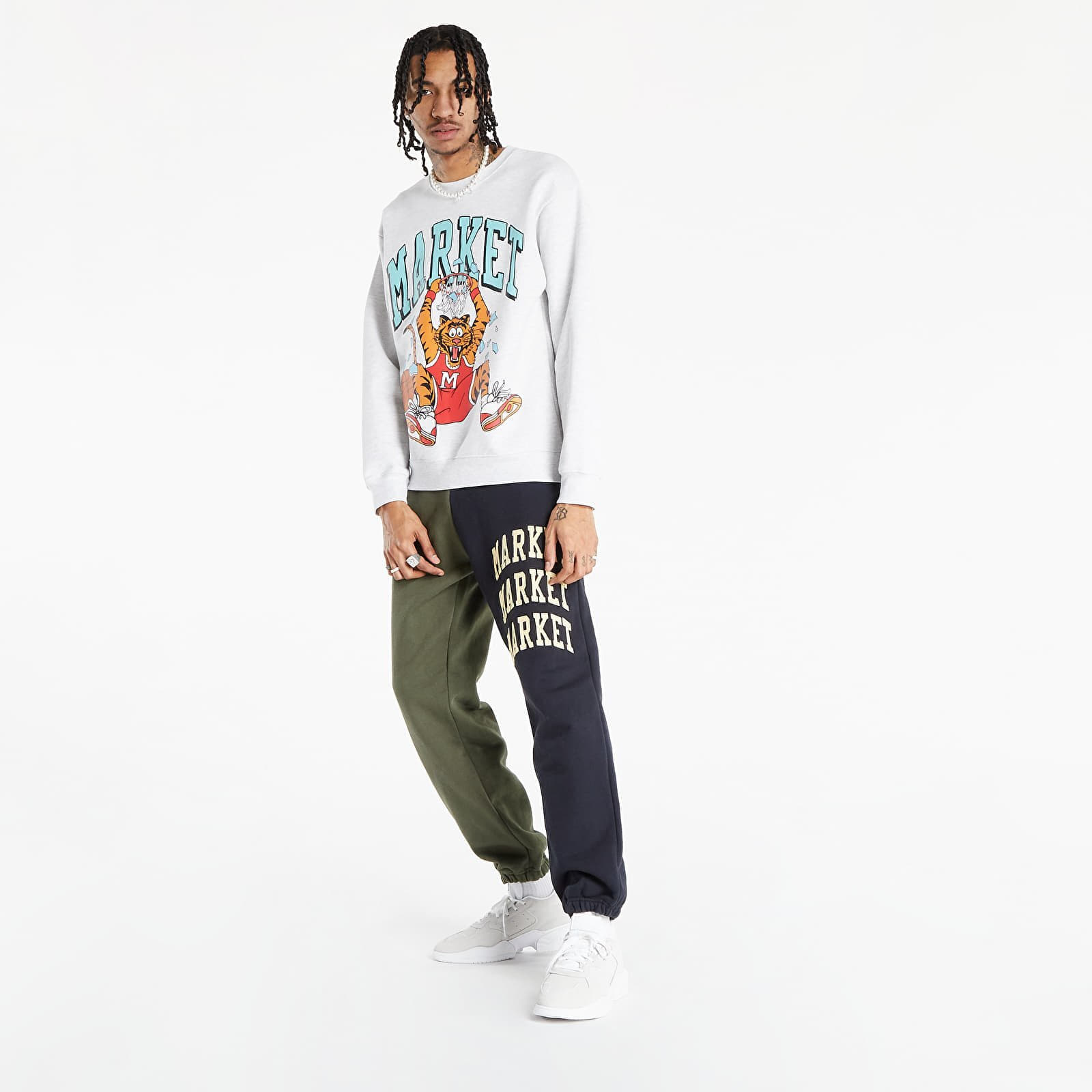Mikiny Market Dunking Cat Crewneck Sweatshirt Ash Gray