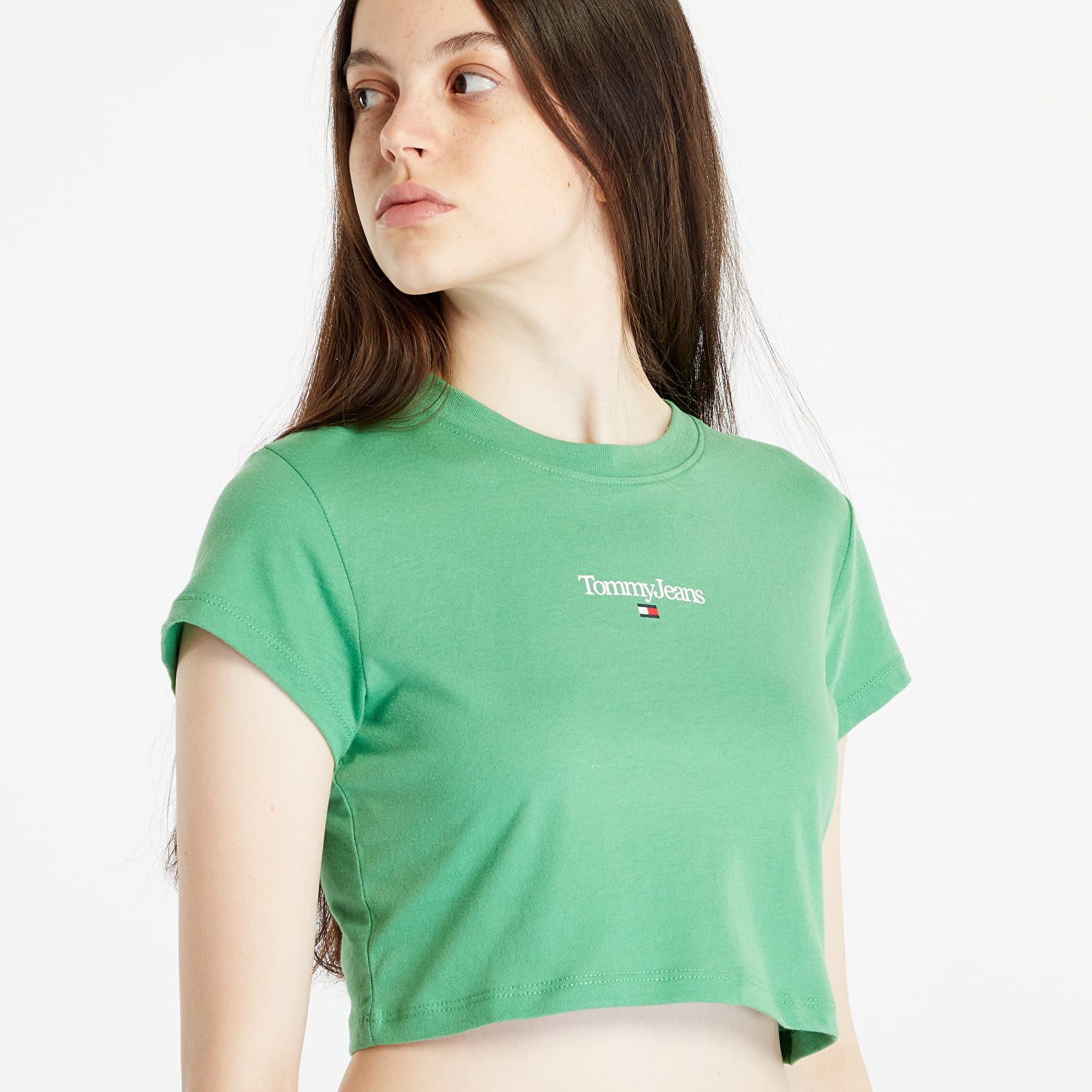 Tričká TOMMY JEANS Essential Logo Cropped T-Shirt Green