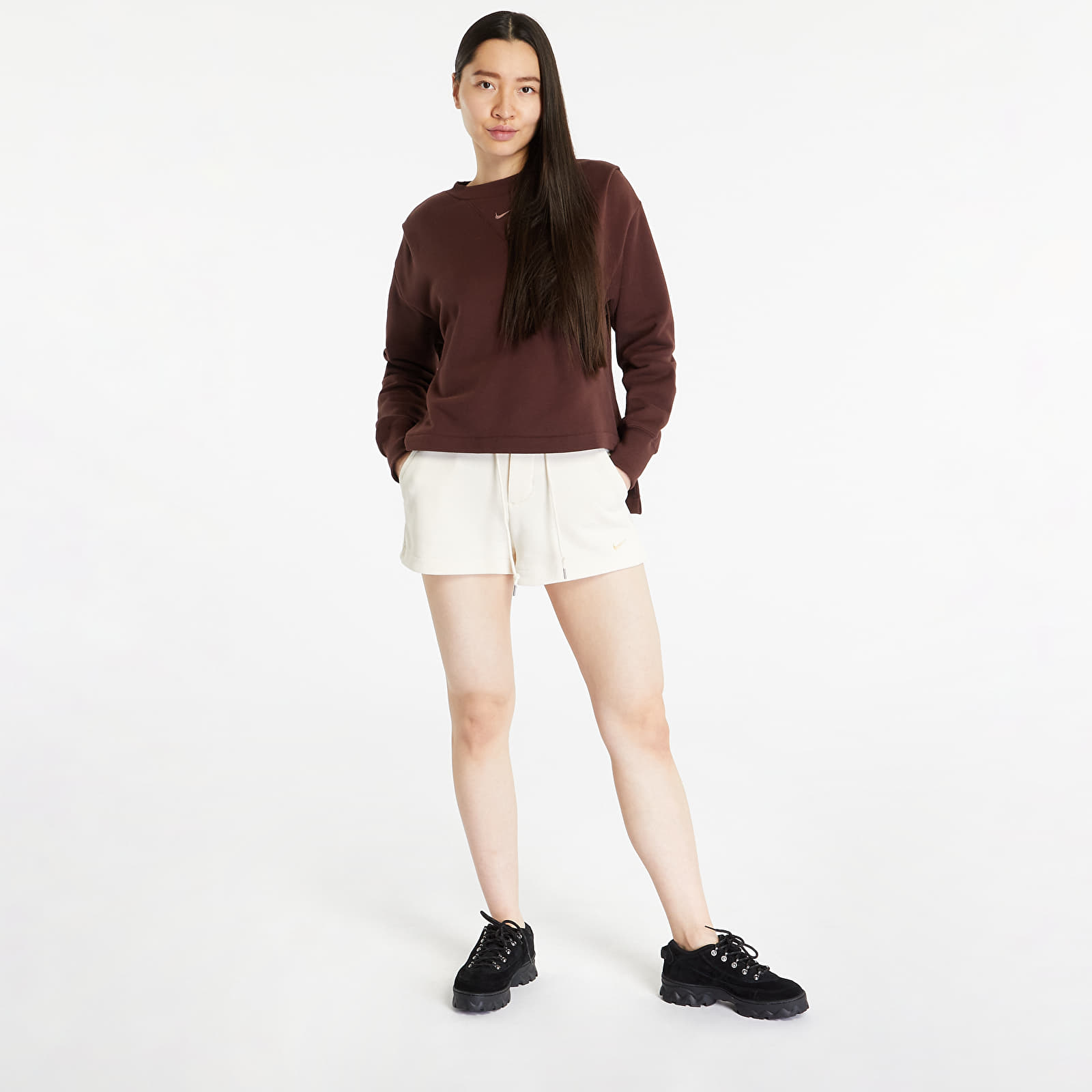 Mikiny Nike Sportswear Modern Fleece Women's Oversized French Terry Crewneck Sweatshirt Earth/ Plum Eclipse