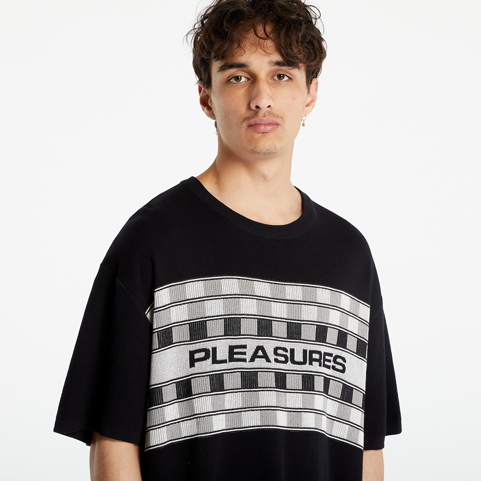 Swetry PLEASURES Check Knit Shirt Black
