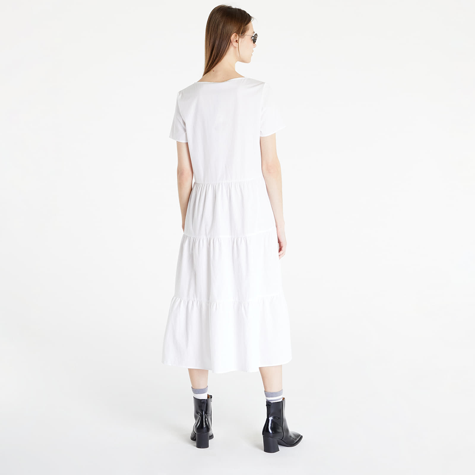 Šaty TOMMY JEANS Poplin Tiered Ss Dress White