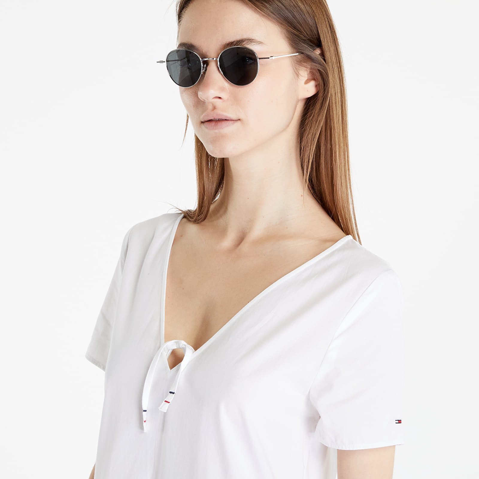 Šaty TOMMY JEANS Poplin Tiered Ss Dress White