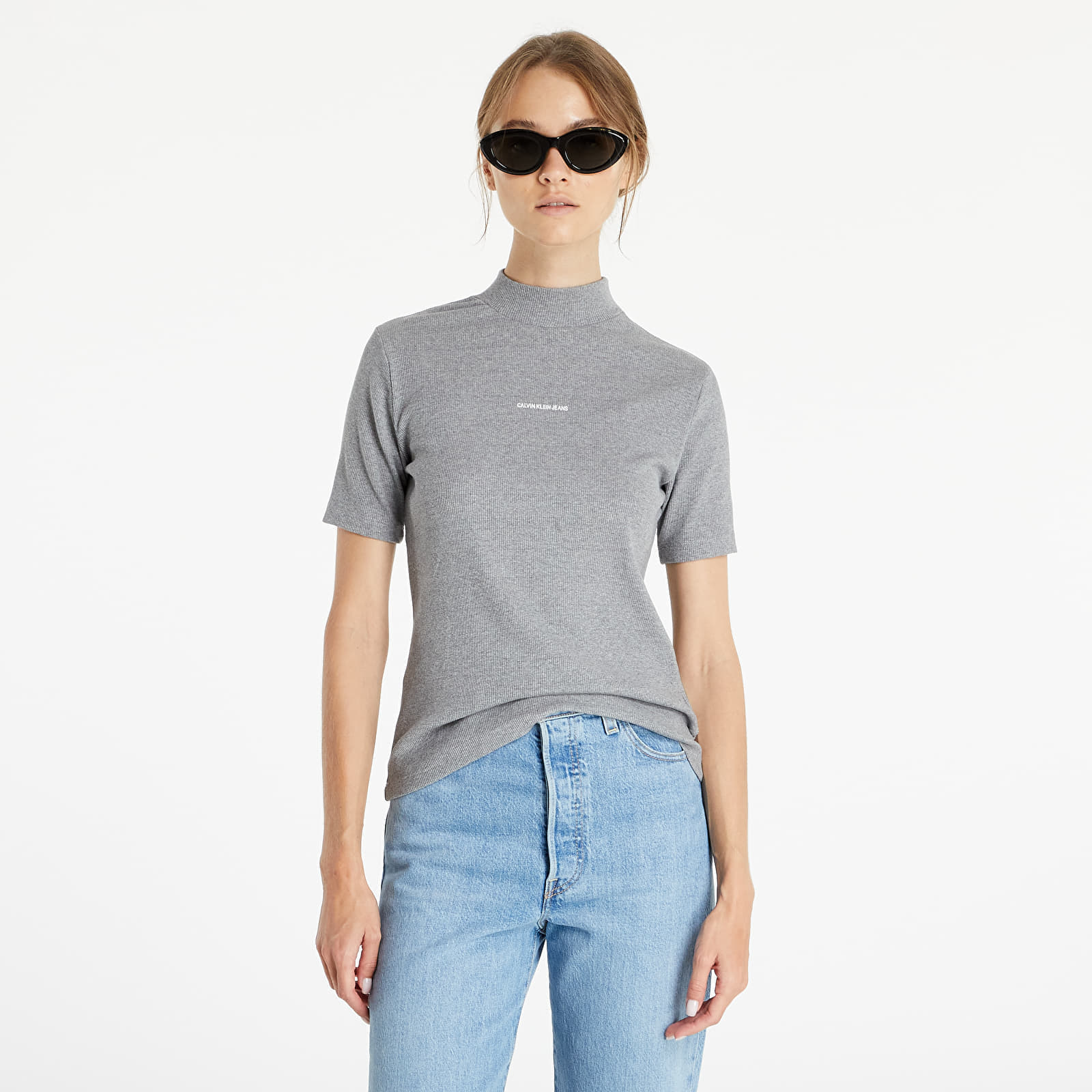 Koszulki CALVIN KLEIN JEANS Micro Branding Rib Baby Tee Grey Heather
