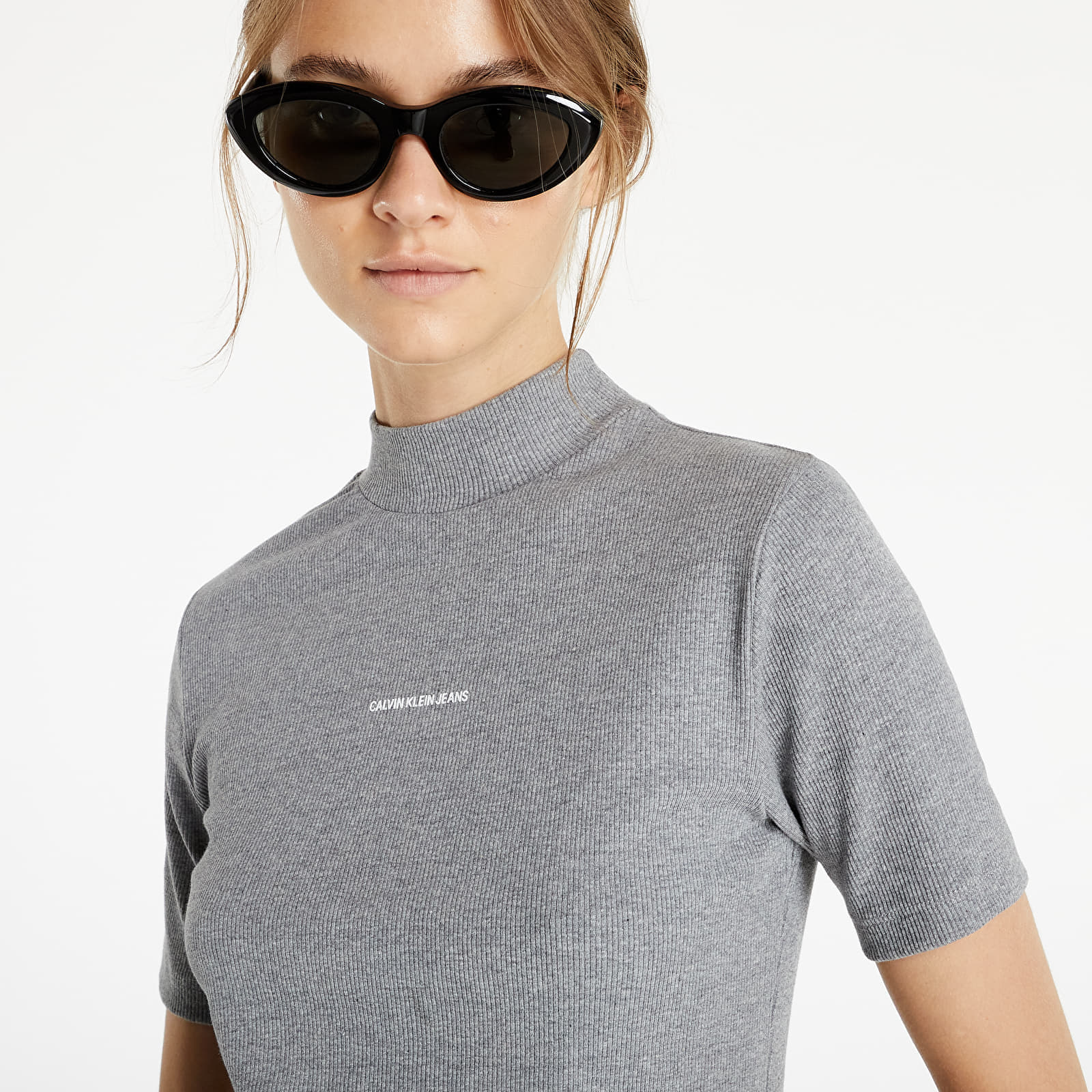 Koszulki CALVIN KLEIN JEANS Micro Branding Rib Baby Tee Grey Heather