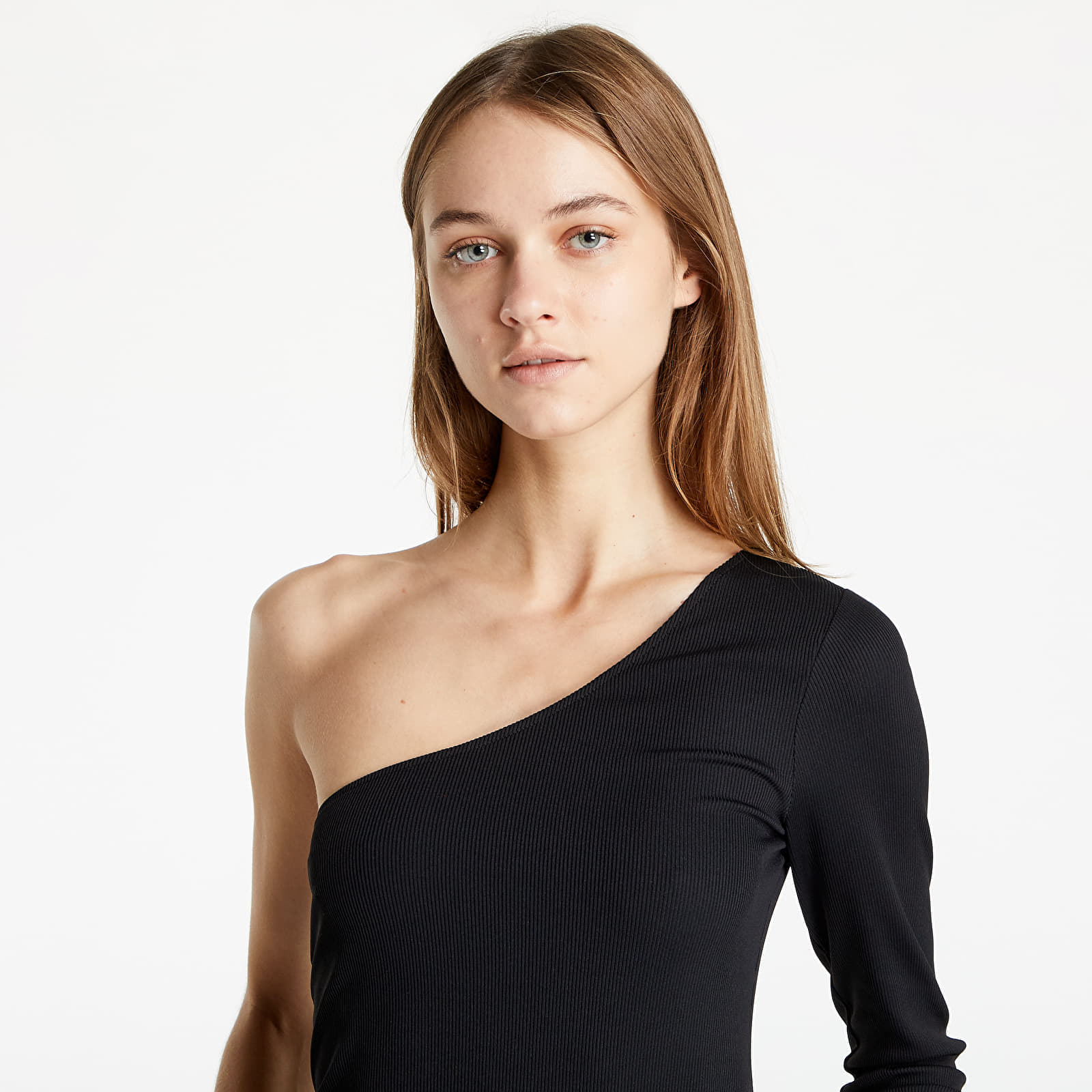Topy TOMMY JEANS Tiny Tommy 1 Asymetric Rib Black