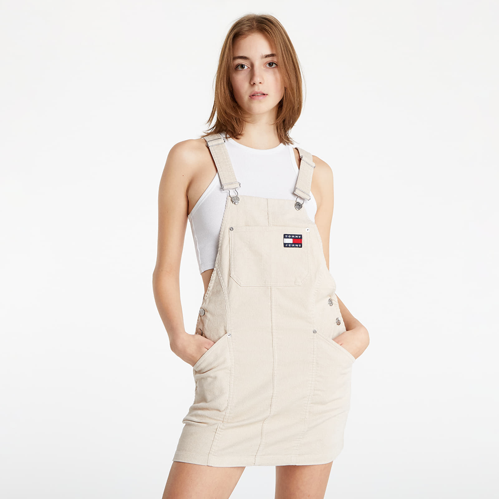 Kjoler TOMMY JEANS Cord Dungaree Dress Smooth Stone