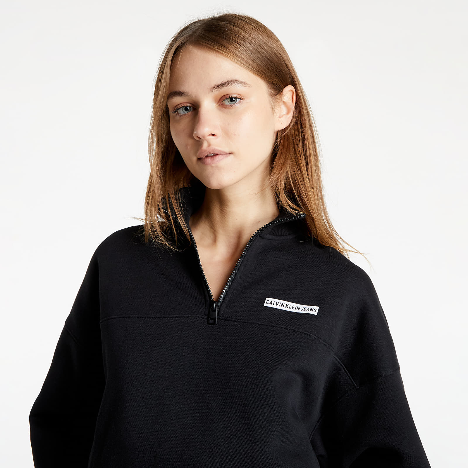 Mikiny CALVIN KLEIN JEANS Micro Flock Half Zip Ck Black