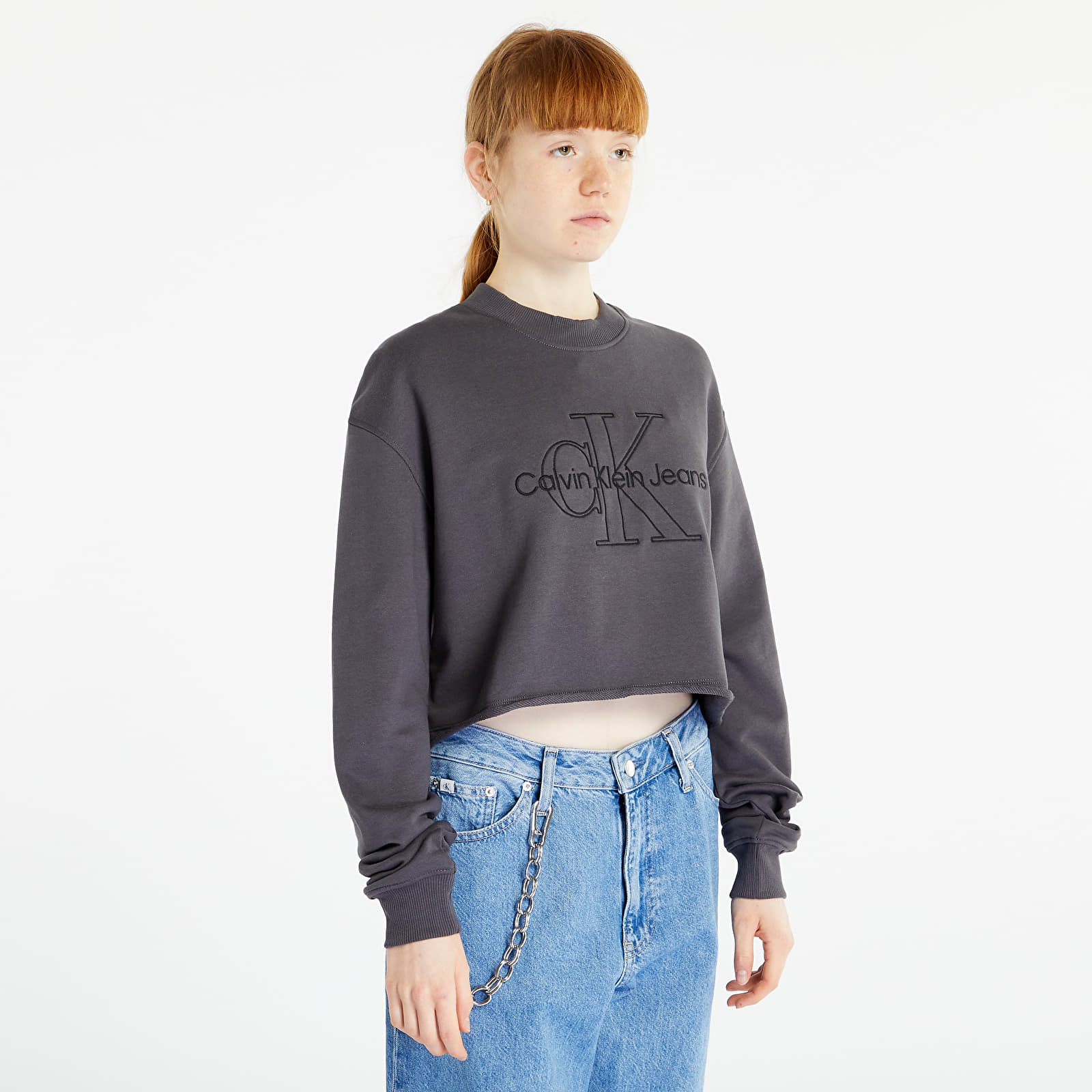 Hoodies and sweatshirts CALVIN Monologo Washed Black | KLEIN Embroidered JEANS Sweatshirt Queens