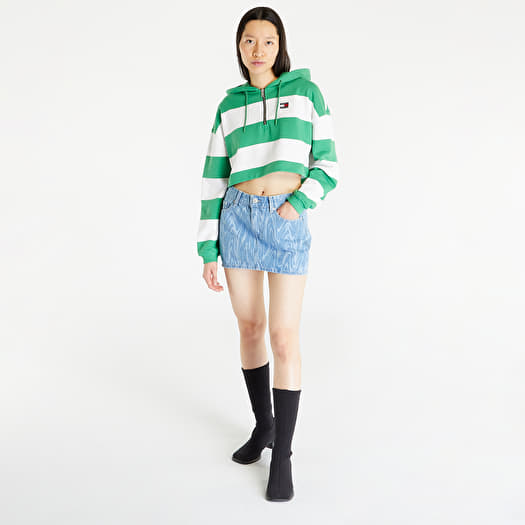 Mikina Tommy Jeans Crop Stripe 1/4 Zip Hoodie Coastal Green