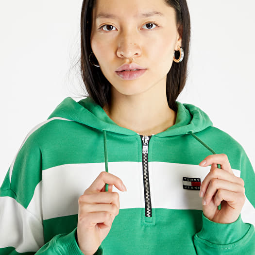 Sweatshirts Tommy Jeans Crop Stripe 1 4 Zip Hoodie Coastal Green Queens