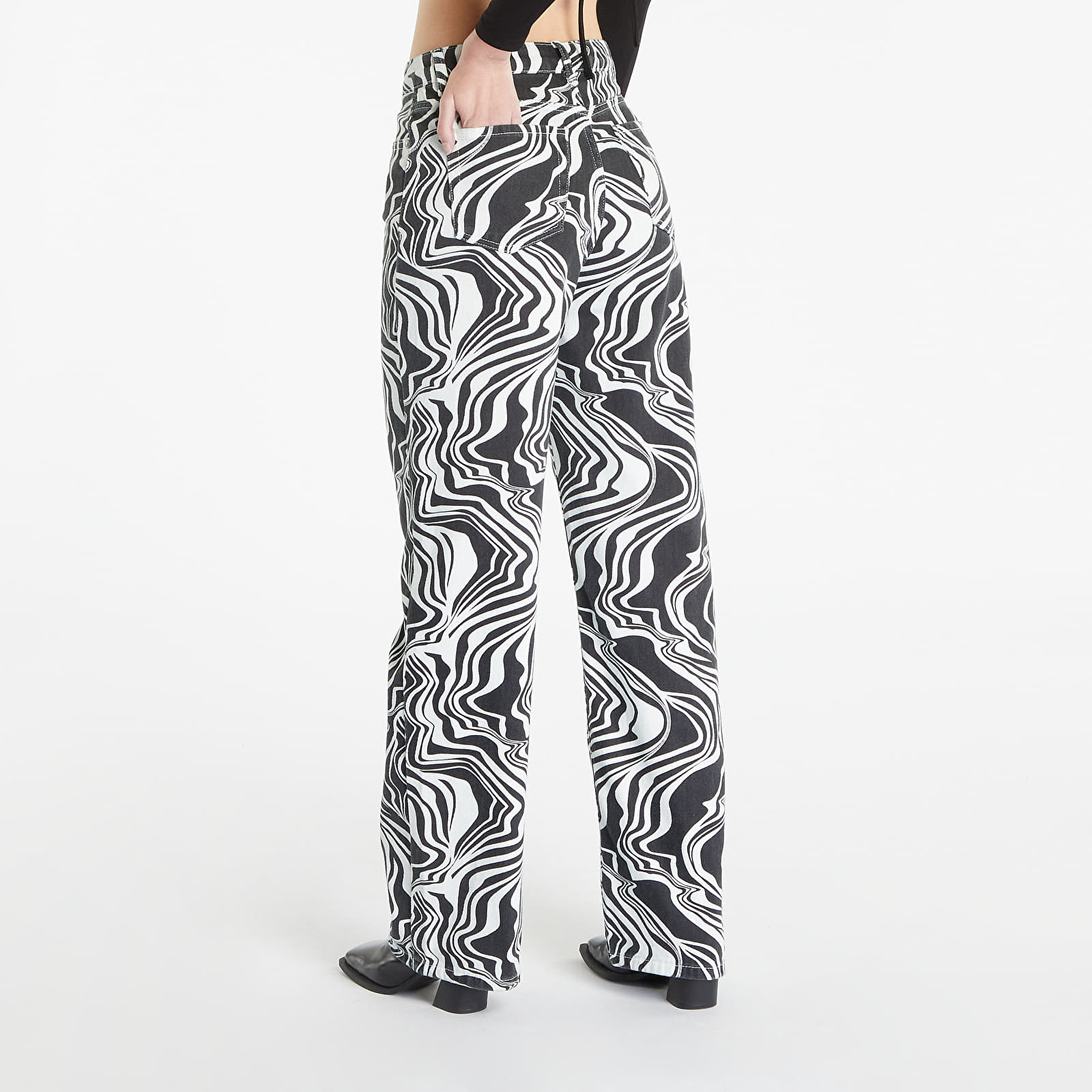 Kavbojke Sixth June Straight Leg Printed Jeans Black/ White