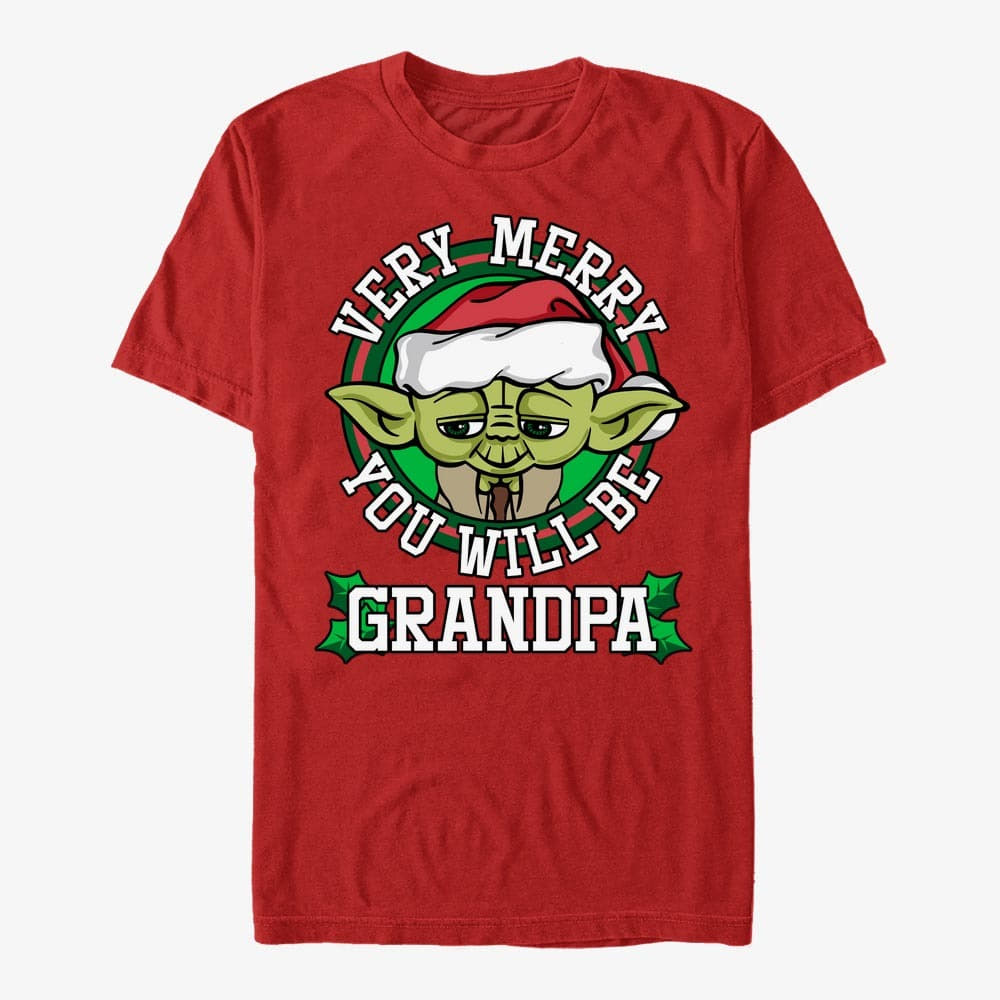 T-shirts Merch Star Wars: Classic - Merry Yoda Grandpa Unisex T-Shirt Red