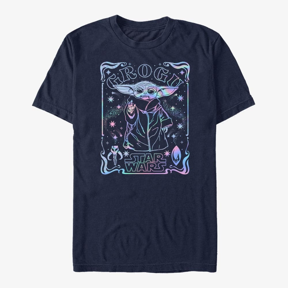 Trička Merch Star Wars: The Mandalorian - Grogu Holographic Unisex T-Shirt Navy Blue