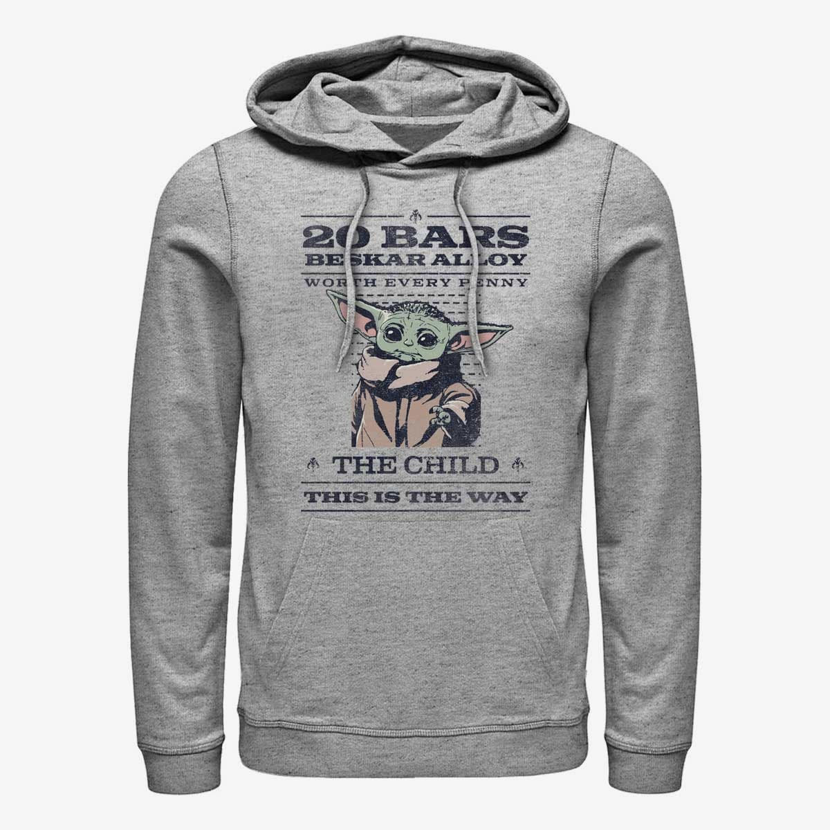 Mikiny Merch Star Wars: The Mandalorian - Wanted Poster Unisex Hoodie Heather Grey