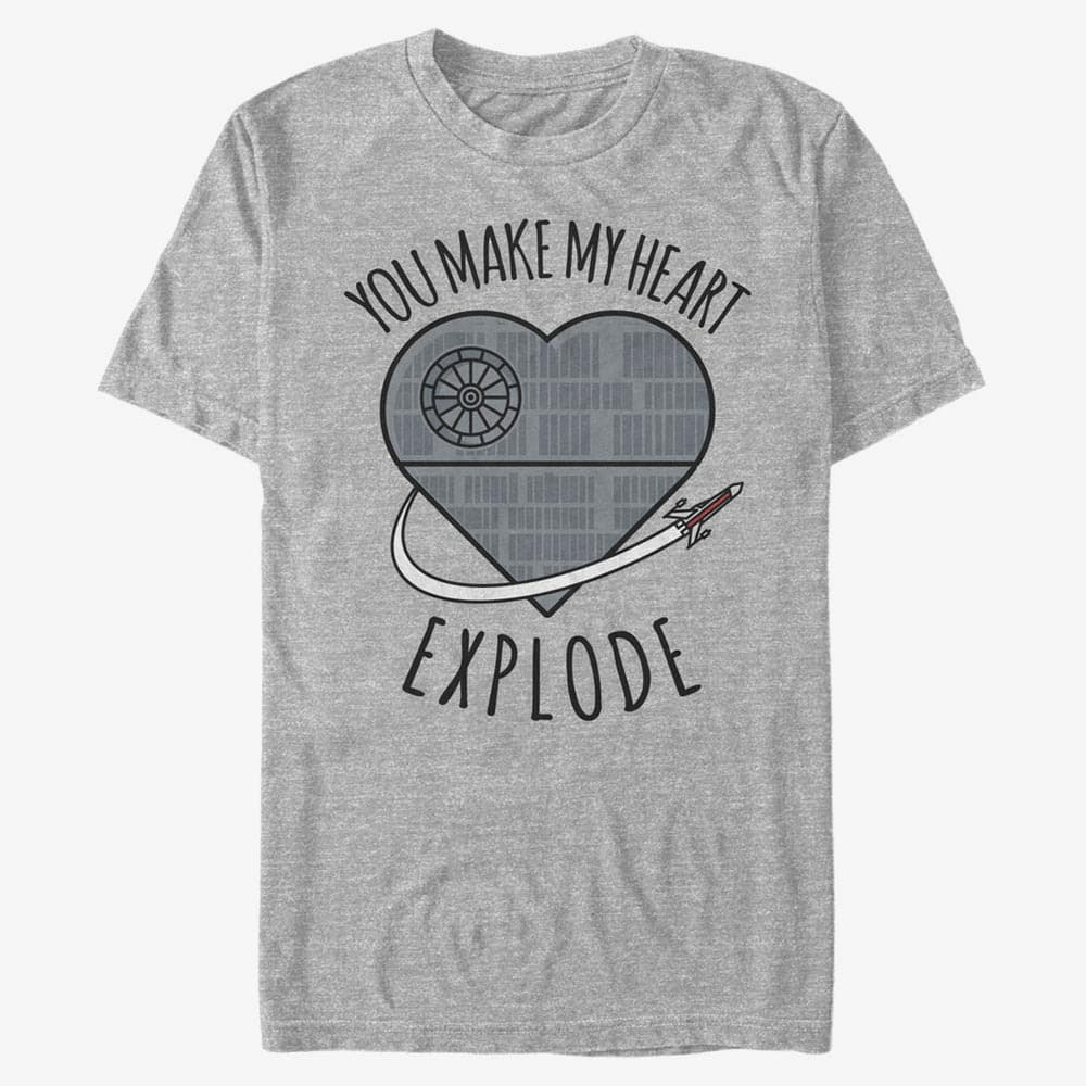 Koszulki Merch Star Wars: Classic - Heart Explode Death Star Unisex T-Shirt Heather Grey