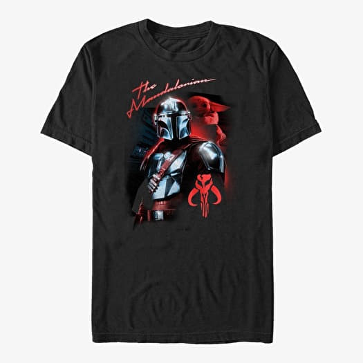 T-shirt Merch Star Wars: The Mandalorian - Mando Retro Glow Unisex T-Shirt Black