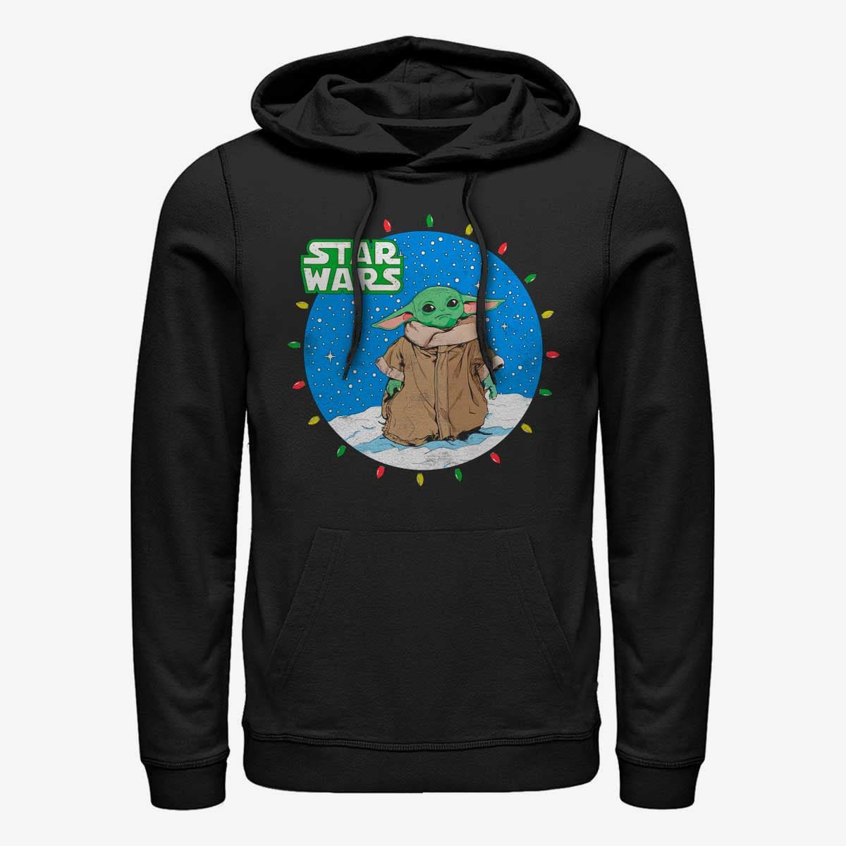 Mikiny Merch Star Wars: Mandalorian - Snow Baby Lights Unisex Hoodie Black