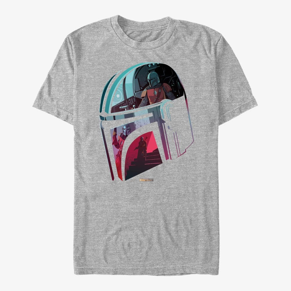 Trička Merch Star Wars: The Mandalorian - Helmet Explanation Unisex T-Shirt Heather Grey
